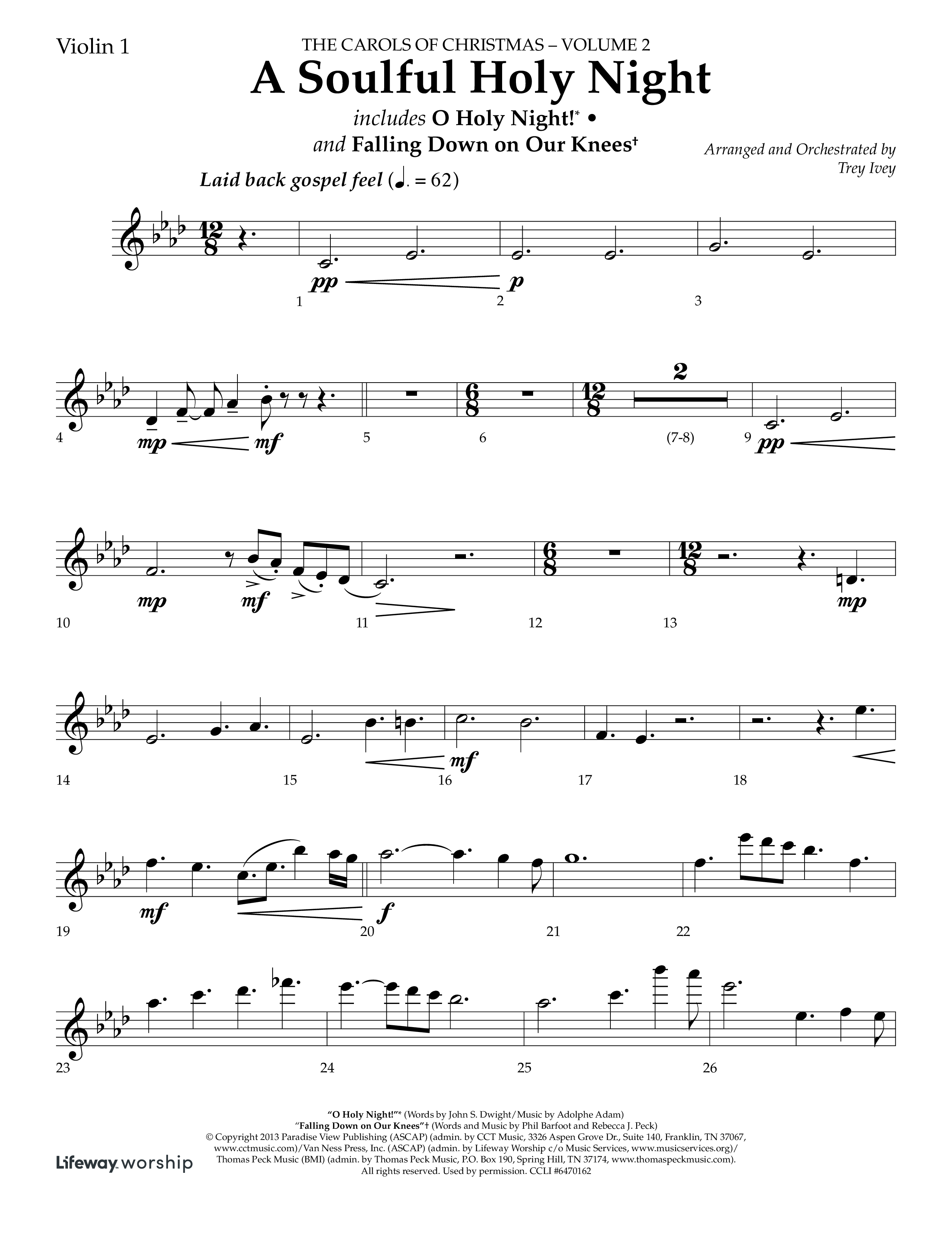 A Soulful Holy Night (with O Holy Night, Falling Down On Our Knees) (Choral Anthem SATB) Violin 1 (Lifeway Choral / Arr. Trey Ivey)