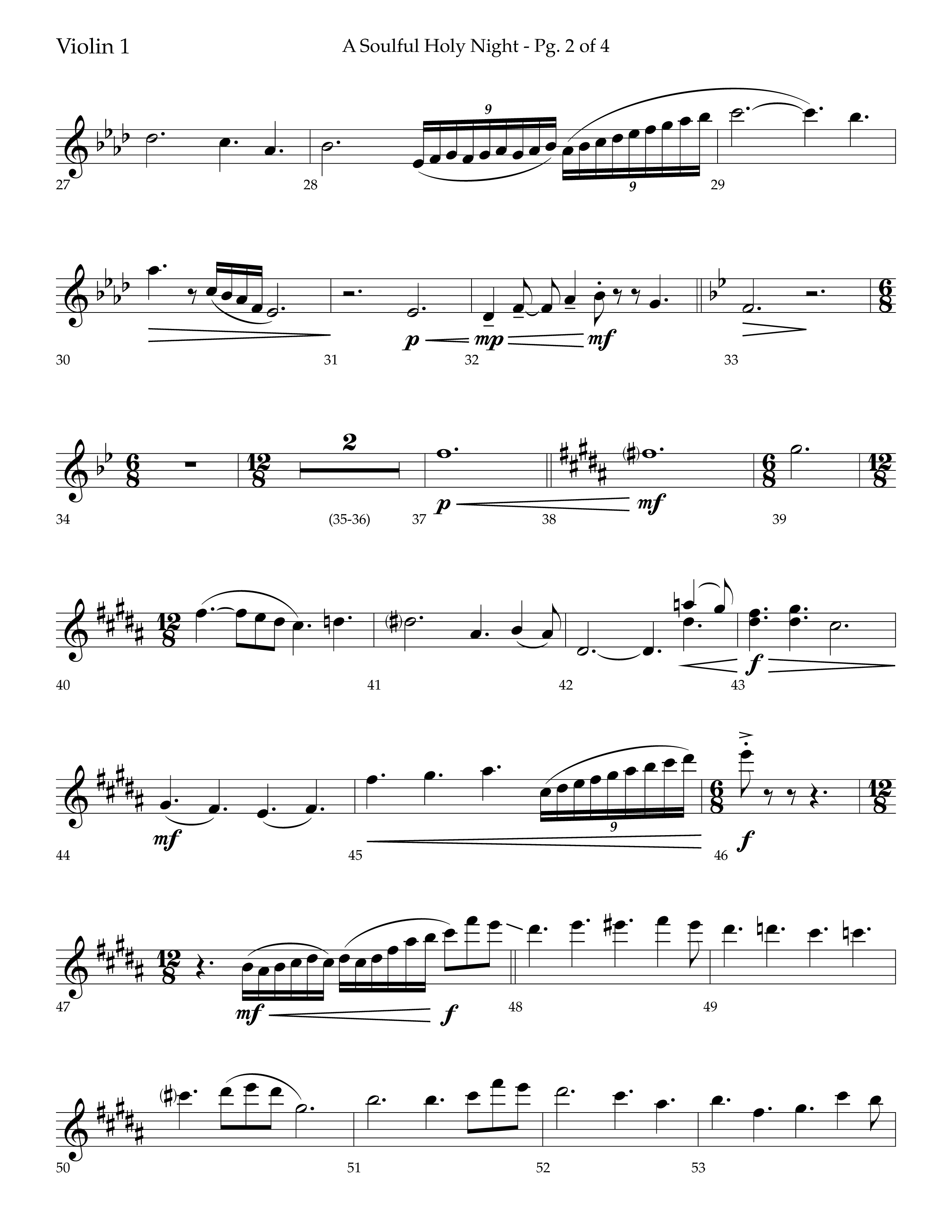 A Soulful Holy Night (with O Holy Night, Falling Down On Our Knees) (Choral Anthem SATB) Violin 1 (Lifeway Choral / Arr. Trey Ivey)
