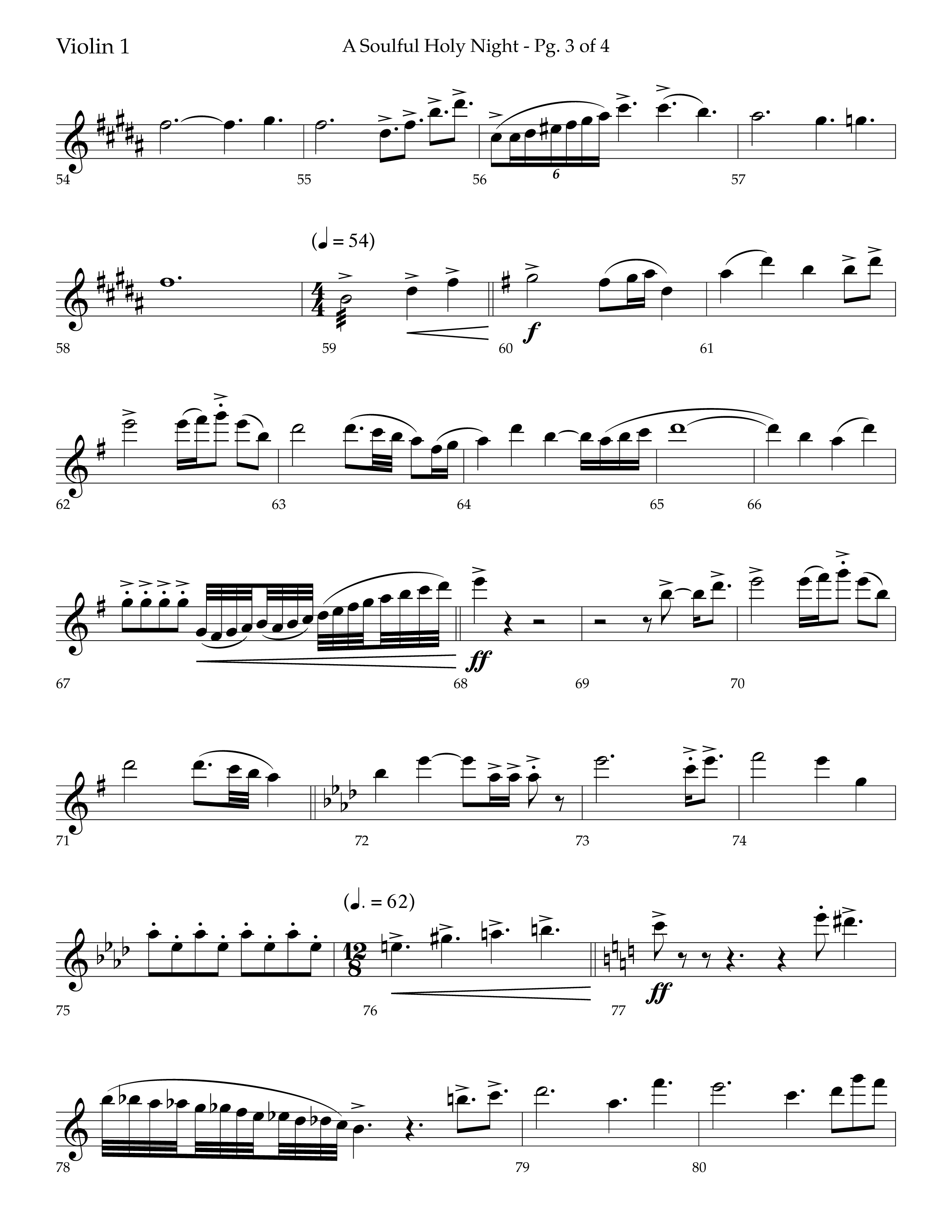 A Soulful Holy Night (with O Holy Night, Falling Down On Our Knees) (Choral Anthem SATB) Violin 1 (Lifeway Choral / Arr. Trey Ivey)