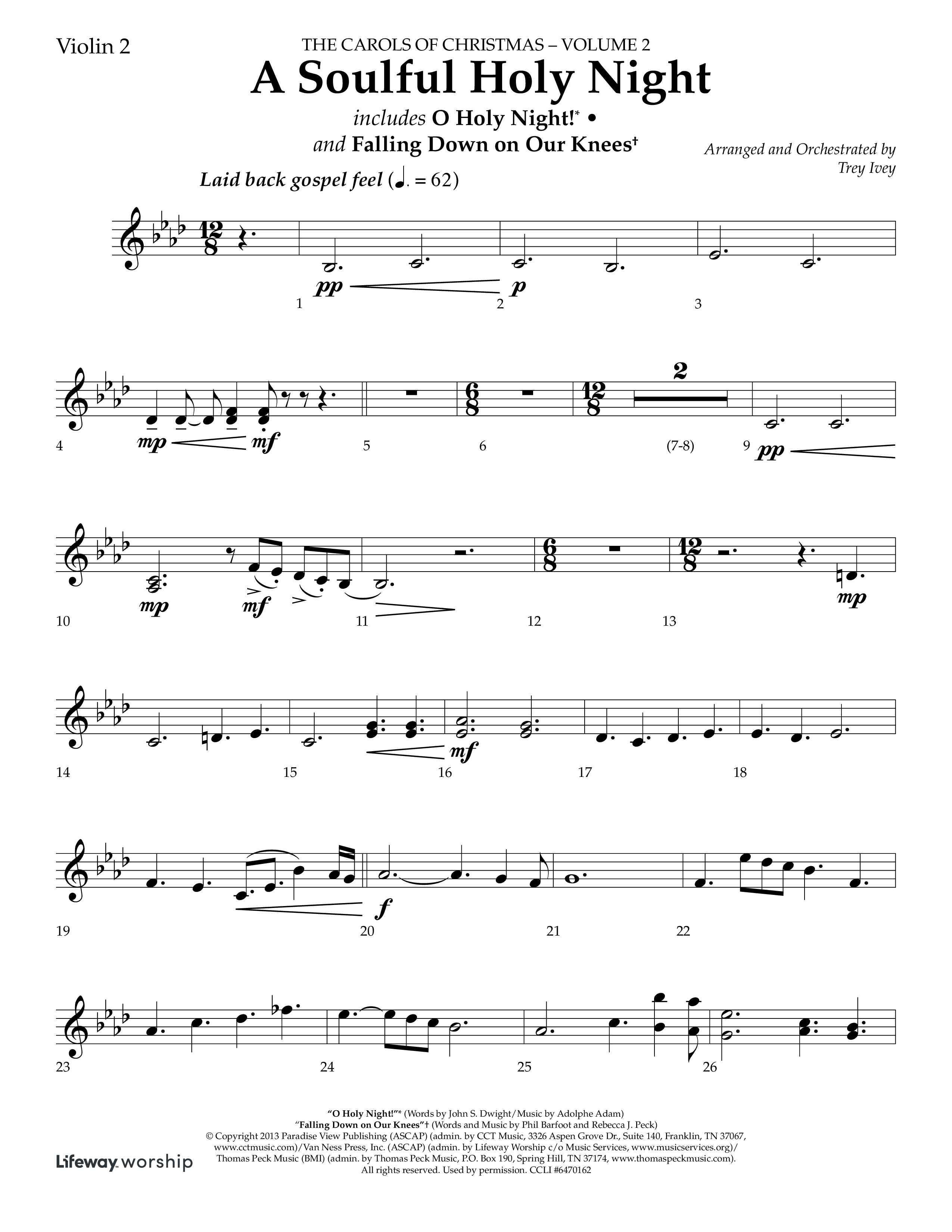 A Soulful Holy Night (with O Holy Night, Falling Down On Our Knees) (Choral Anthem SATB) Violin 2 (Lifeway Choral / Arr. Trey Ivey)