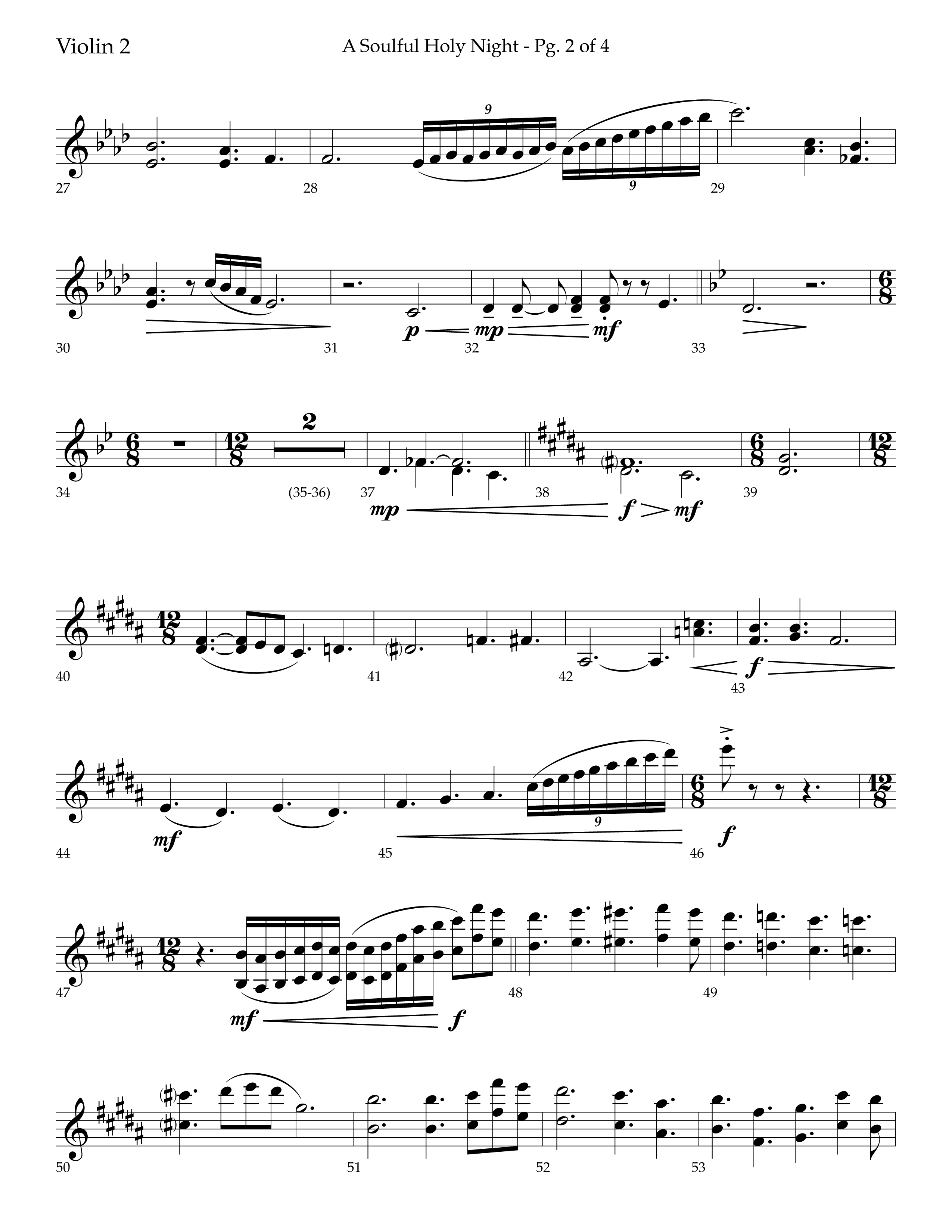A Soulful Holy Night (with O Holy Night, Falling Down On Our Knees) (Choral Anthem SATB) Violin 2 (Lifeway Choral / Arr. Trey Ivey)