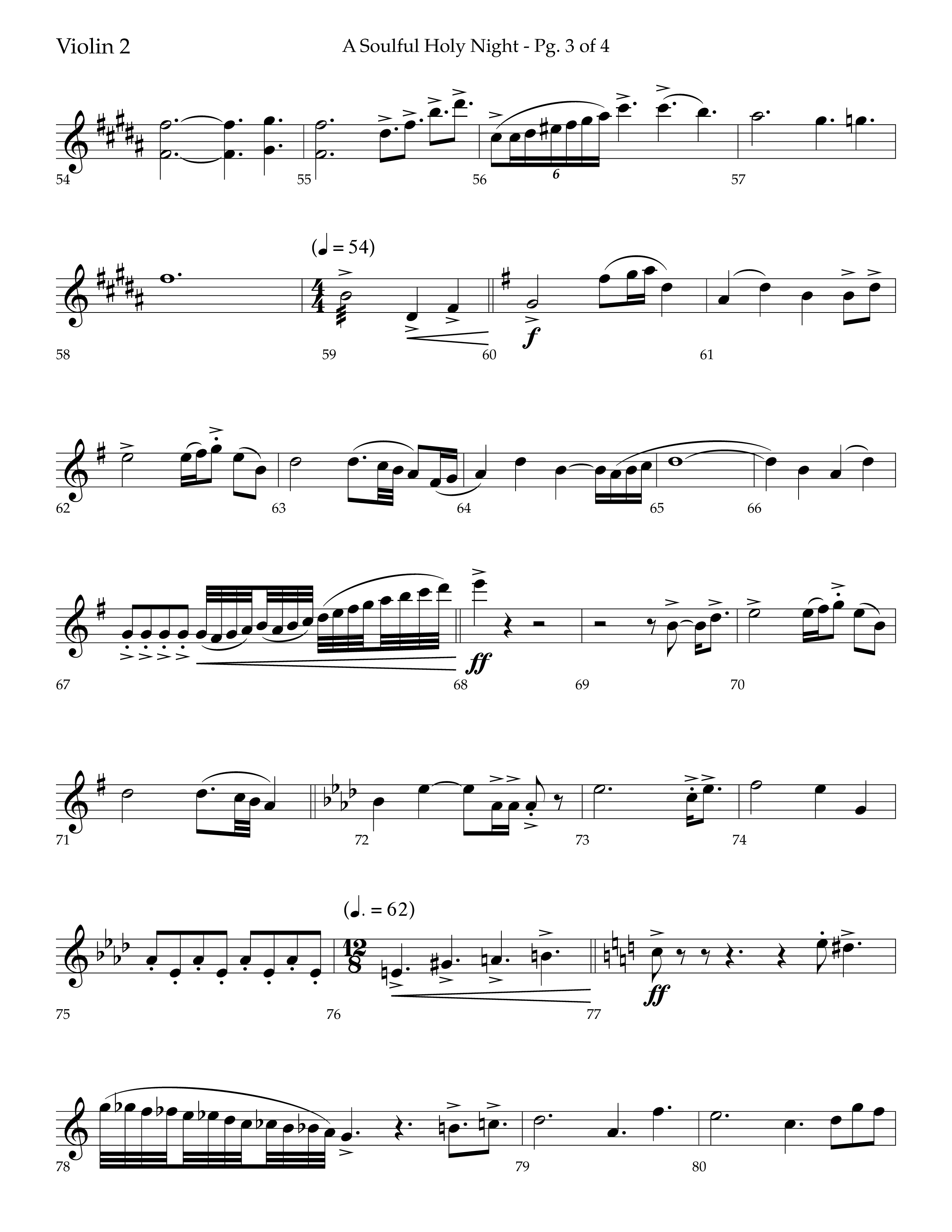 A Soulful Holy Night (with O Holy Night, Falling Down On Our Knees) (Choral Anthem SATB) Violin 2 (Lifeway Choral / Arr. Trey Ivey)