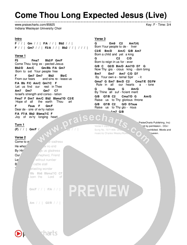 Come Thou Long Expected Jesus (Live) Chords & Lyrics (Museum Of The Bible / Indiana Wesleyan University Choir / Arr. Philip Keveren)