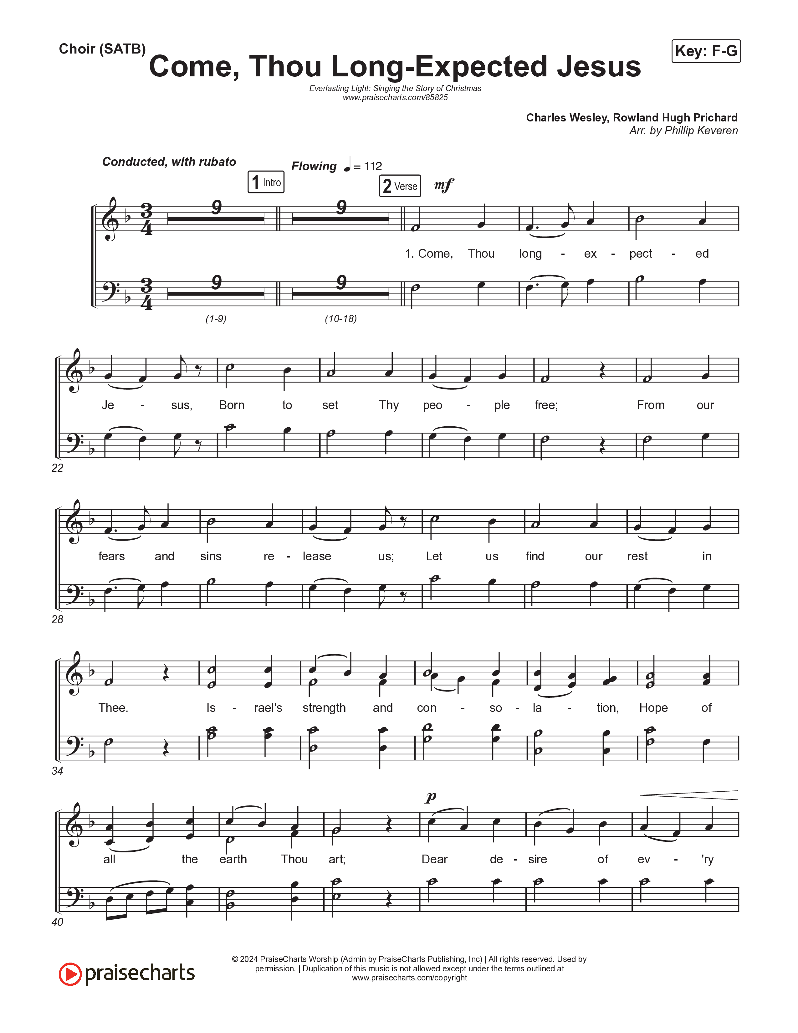Come Thou Long Expected Jesus (Live) Choir Sheet (SATB) (Museum Of The Bible / Indiana Wesleyan University Choir / Arr. Philip Keveren)