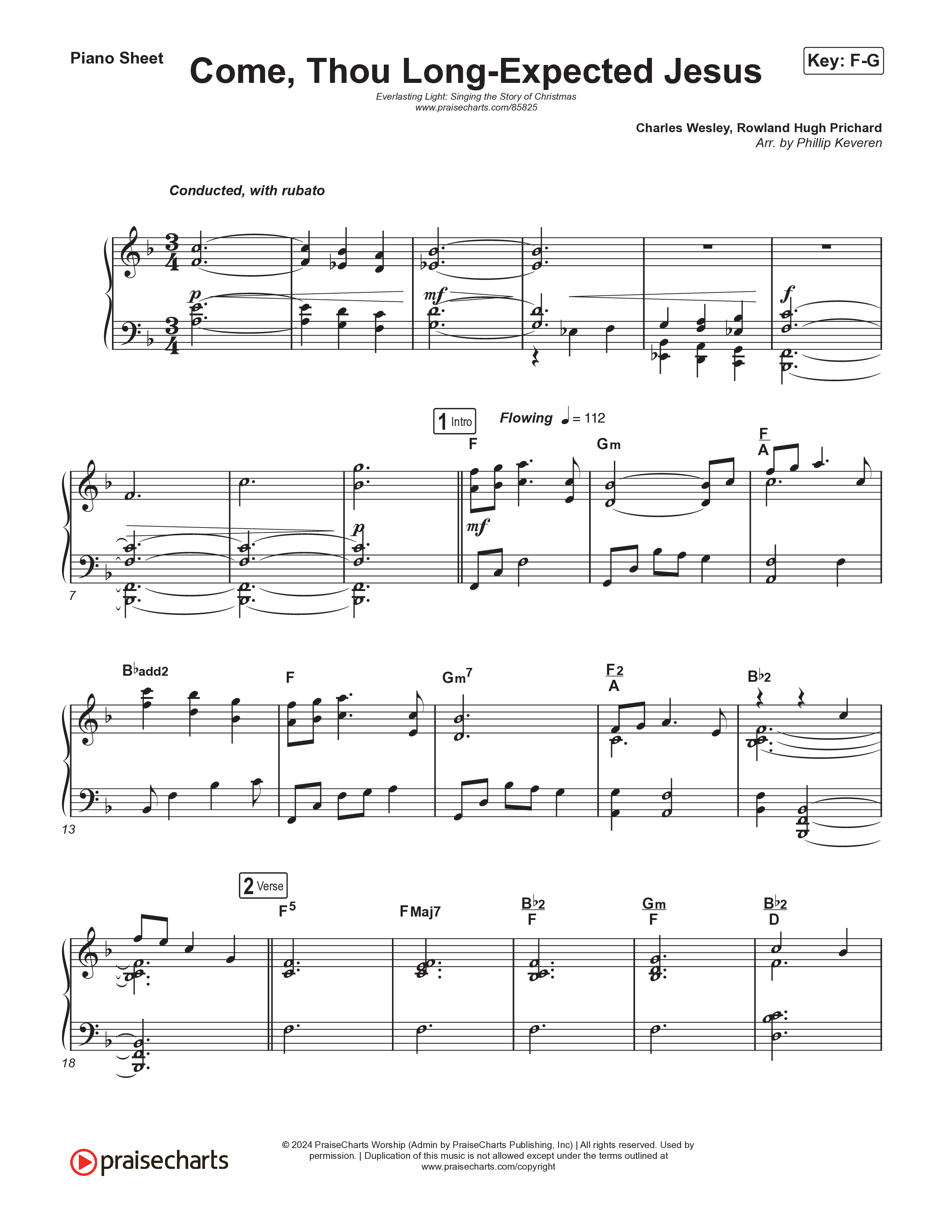 Come Thou Long Expected Jesus (Live) Piano Sheet (Museum Of The Bible / Indiana Wesleyan University Choir / Arr. Philip Keveren)