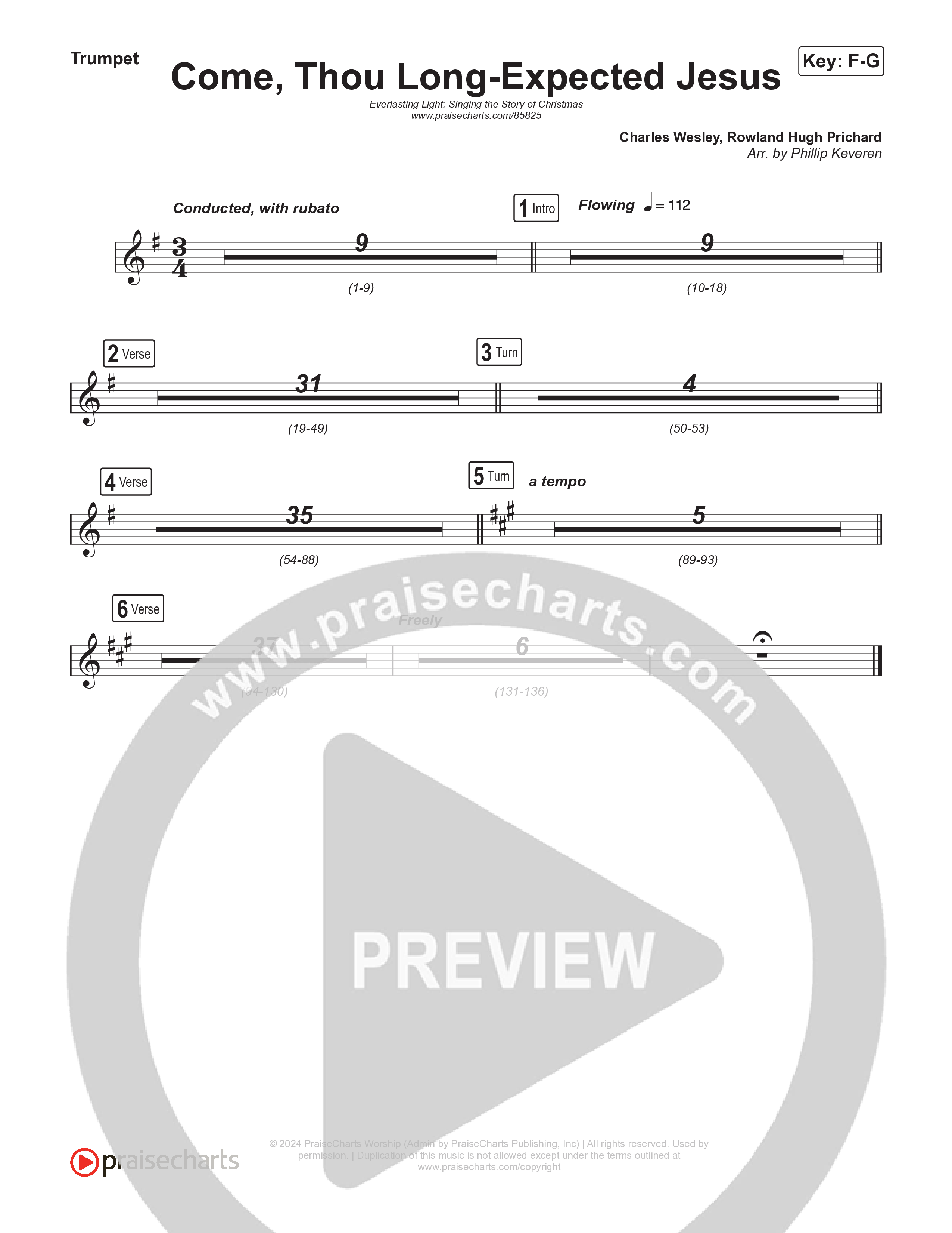 Come Thou Long Expected Jesus (Live) Trumpet 1,2 (Museum Of The Bible / Indiana Wesleyan University Choir / Arr. Philip Keveren)