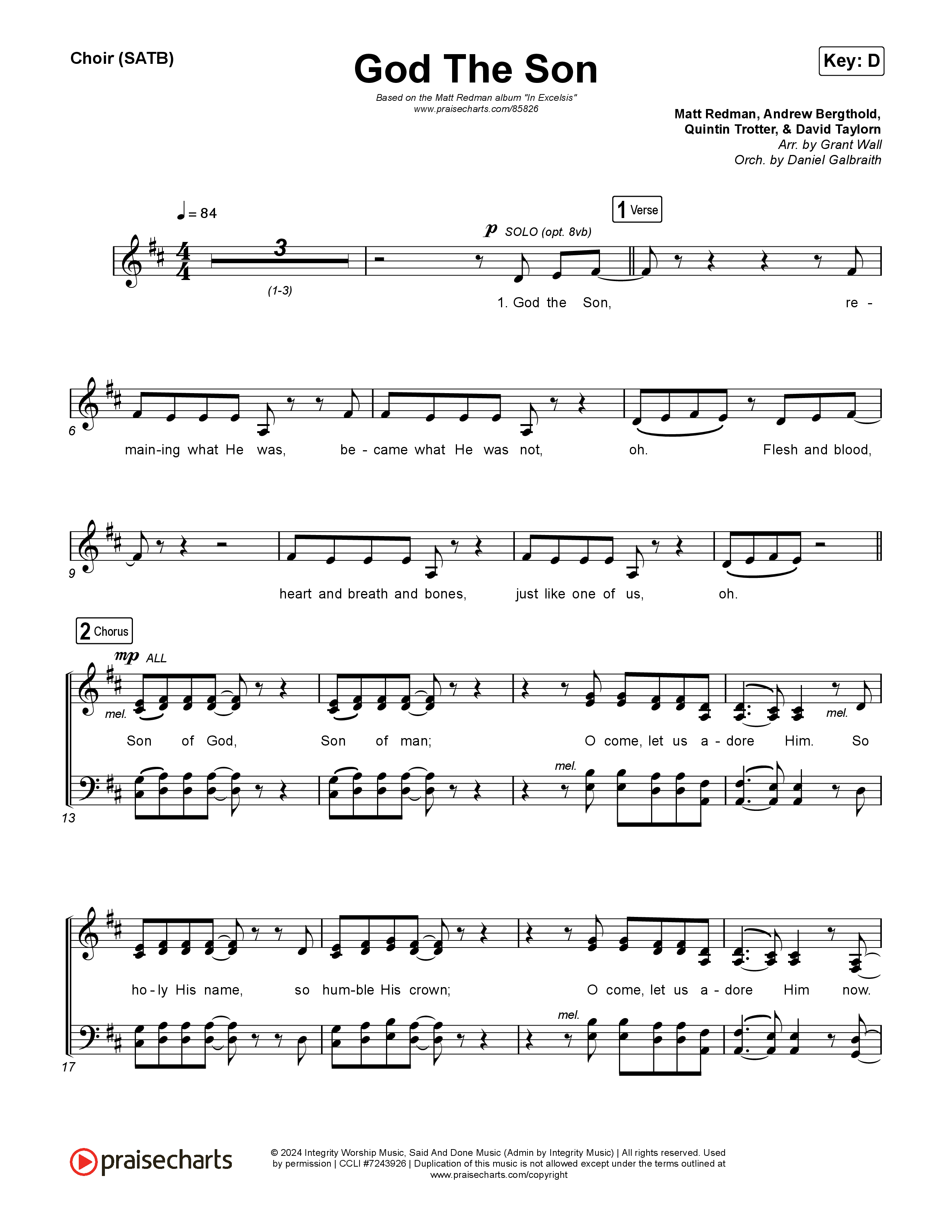 God The Son Choir Sheet (SATB) (Matt Redman)