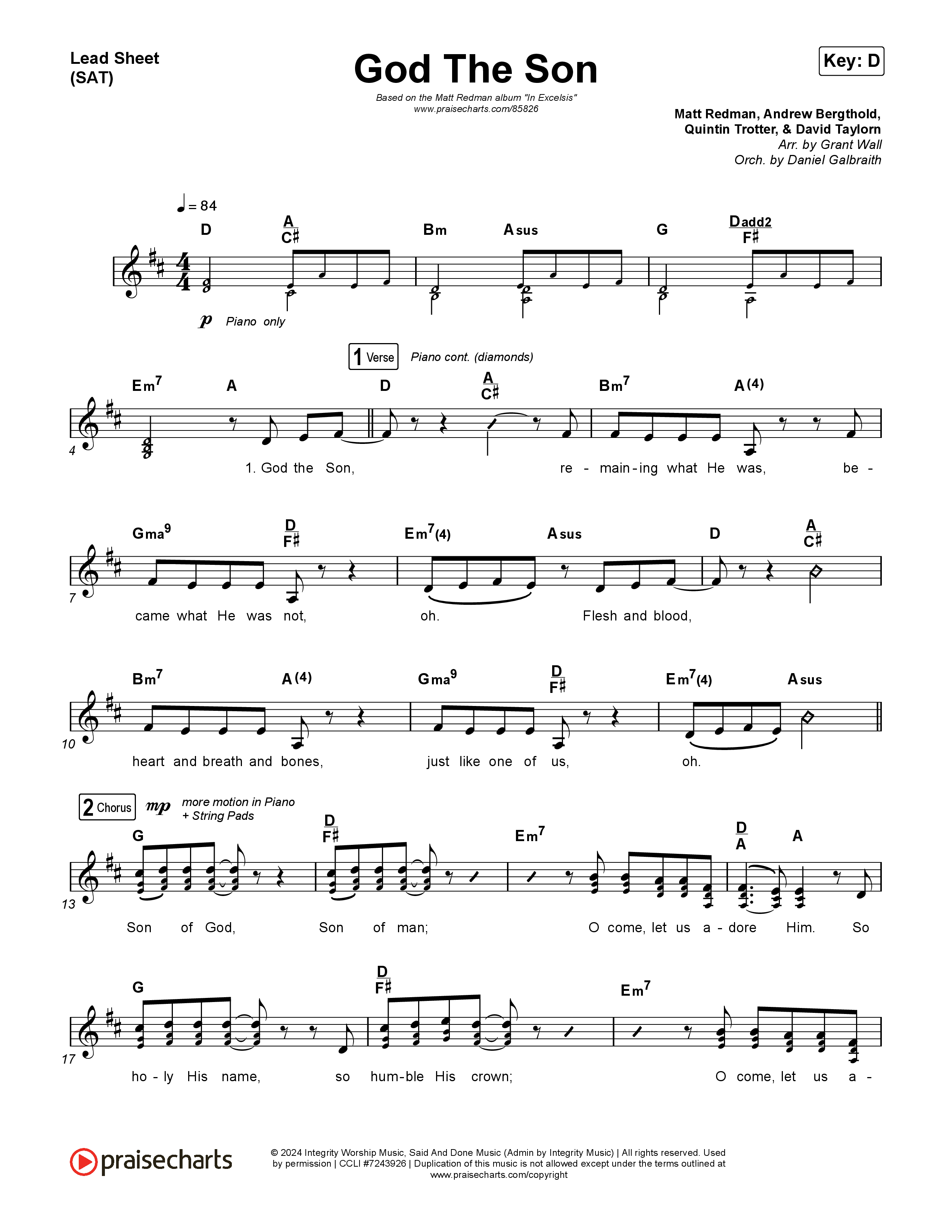 God The Son Lead Sheet (SAT) (Matt Redman)