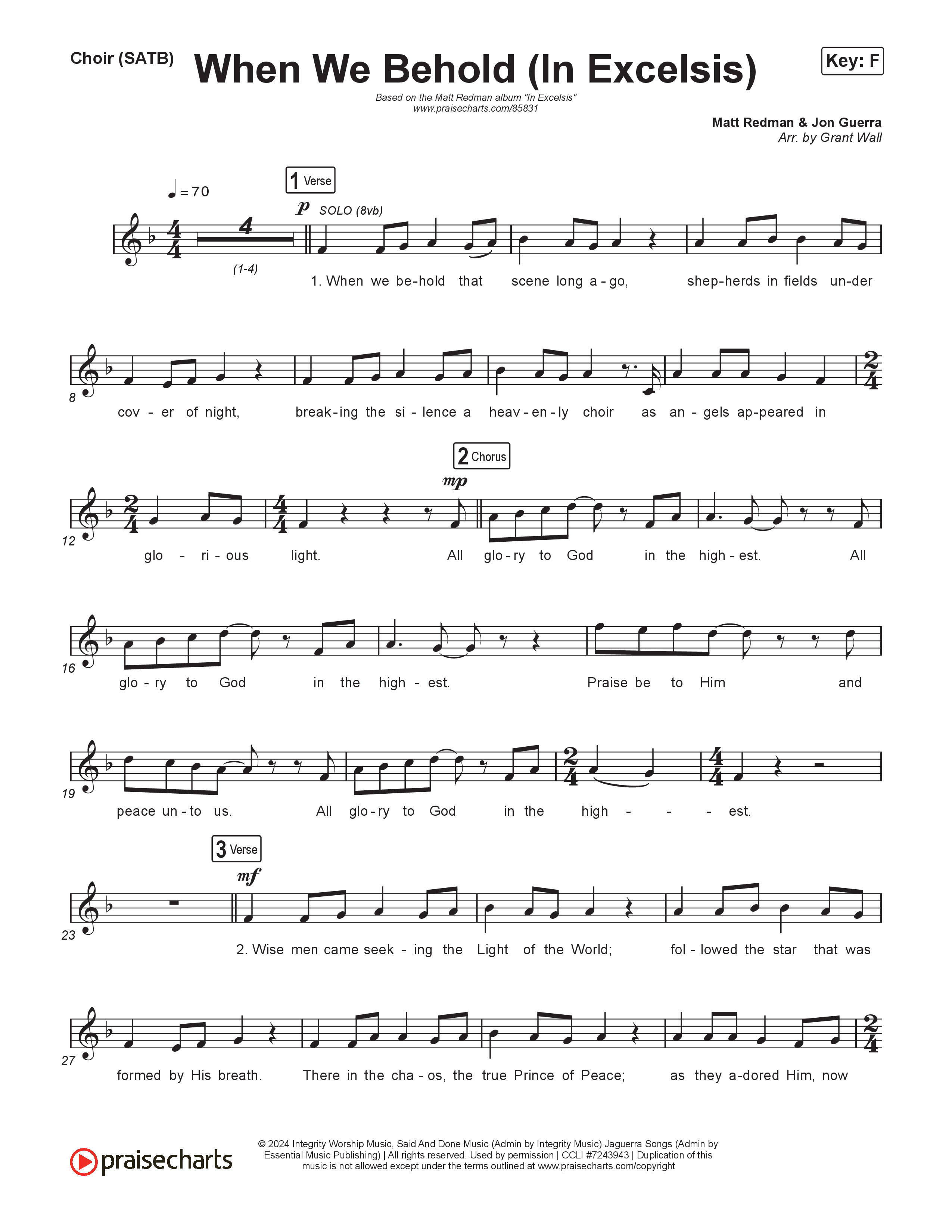 When We Behold Choir Sheet (SATB) (Matt Redman)