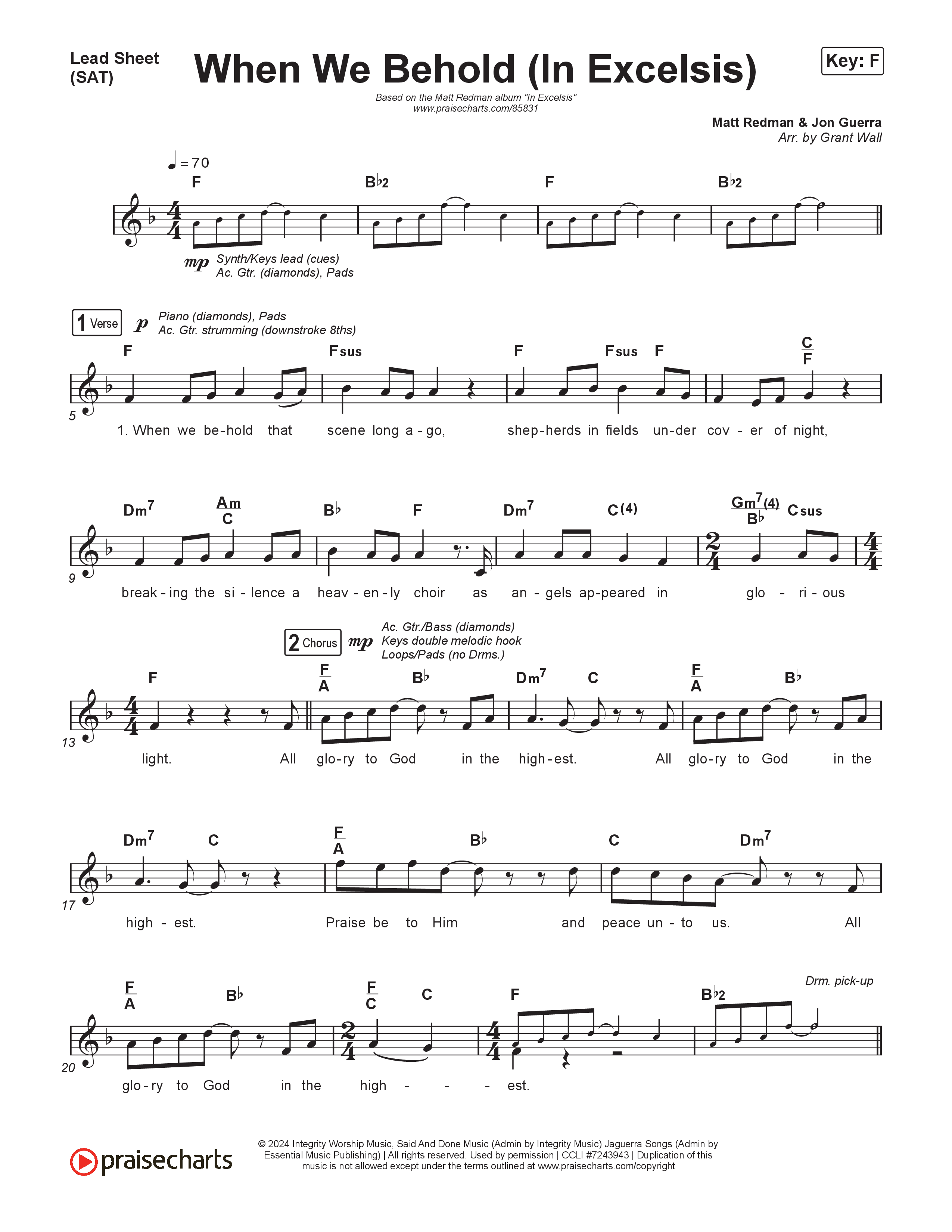 When We Behold Lead Sheet (SAT) (Matt Redman)