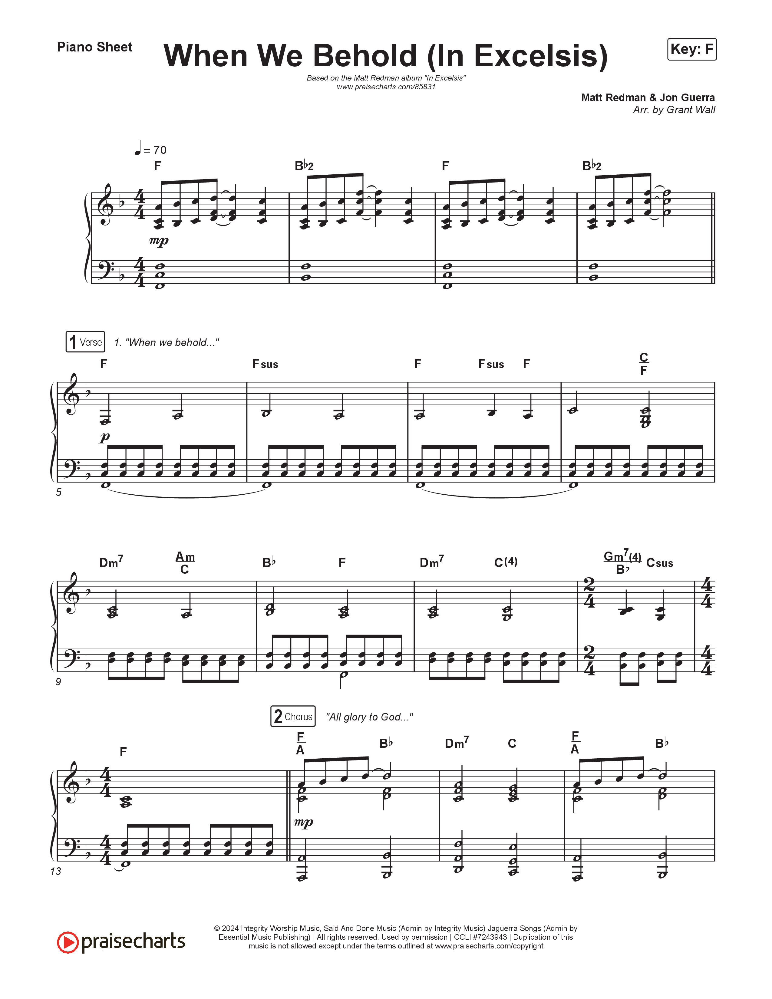When We Behold Piano Sheet (Matt Redman)