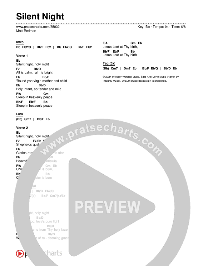 Silent Night Chords & Lyrics (Matt Redman)