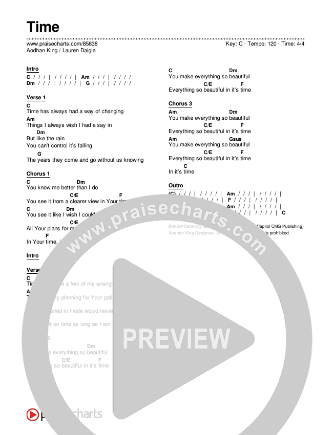 Time Chords & Lyrics (Aodhan King / Lauren Daigle)