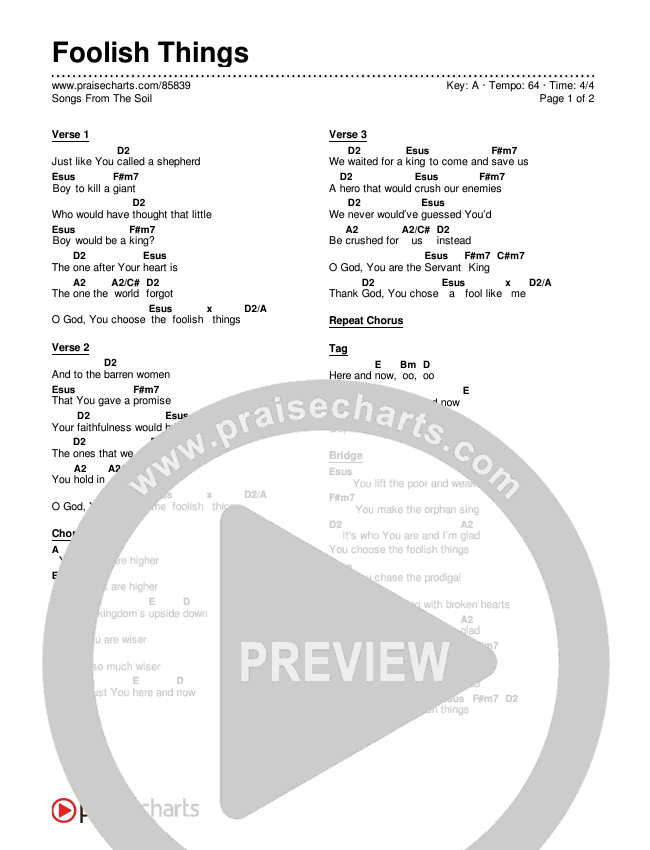 Foolish Things Chord Chart (Songs From The Soil)