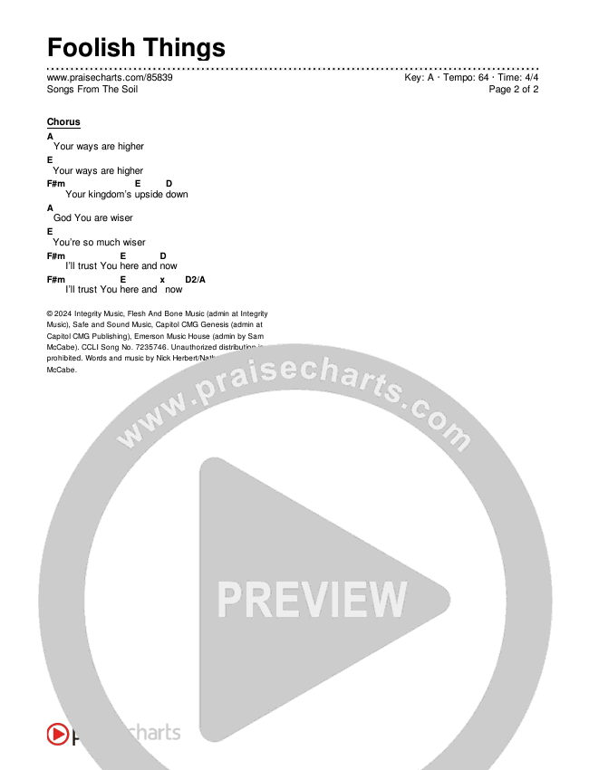Foolish Things Chord Chart (Songs From The Soil)