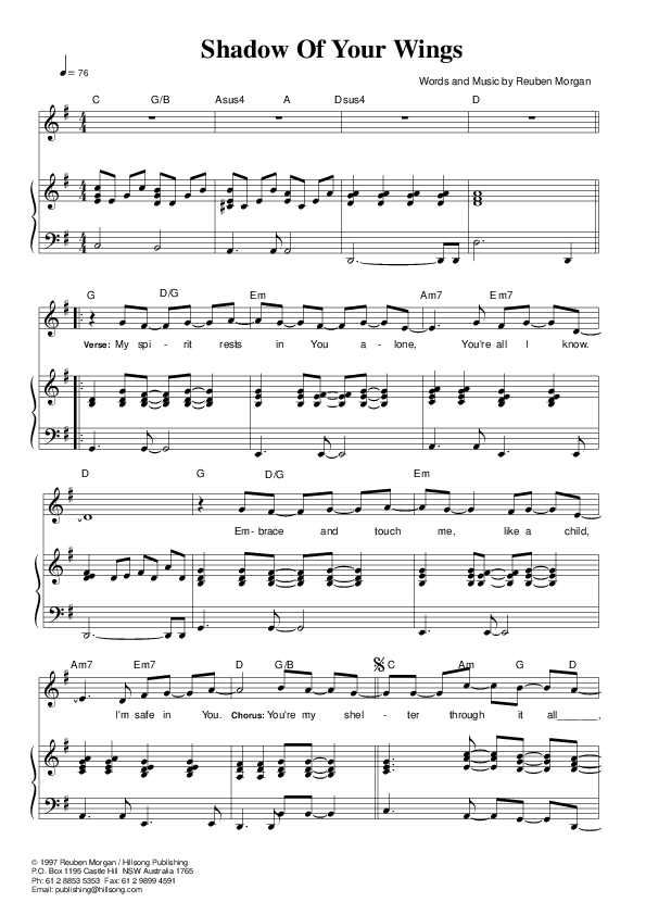 Shadow Of Your Wings Piano/Vocal & Lead (Hillsong Worship)