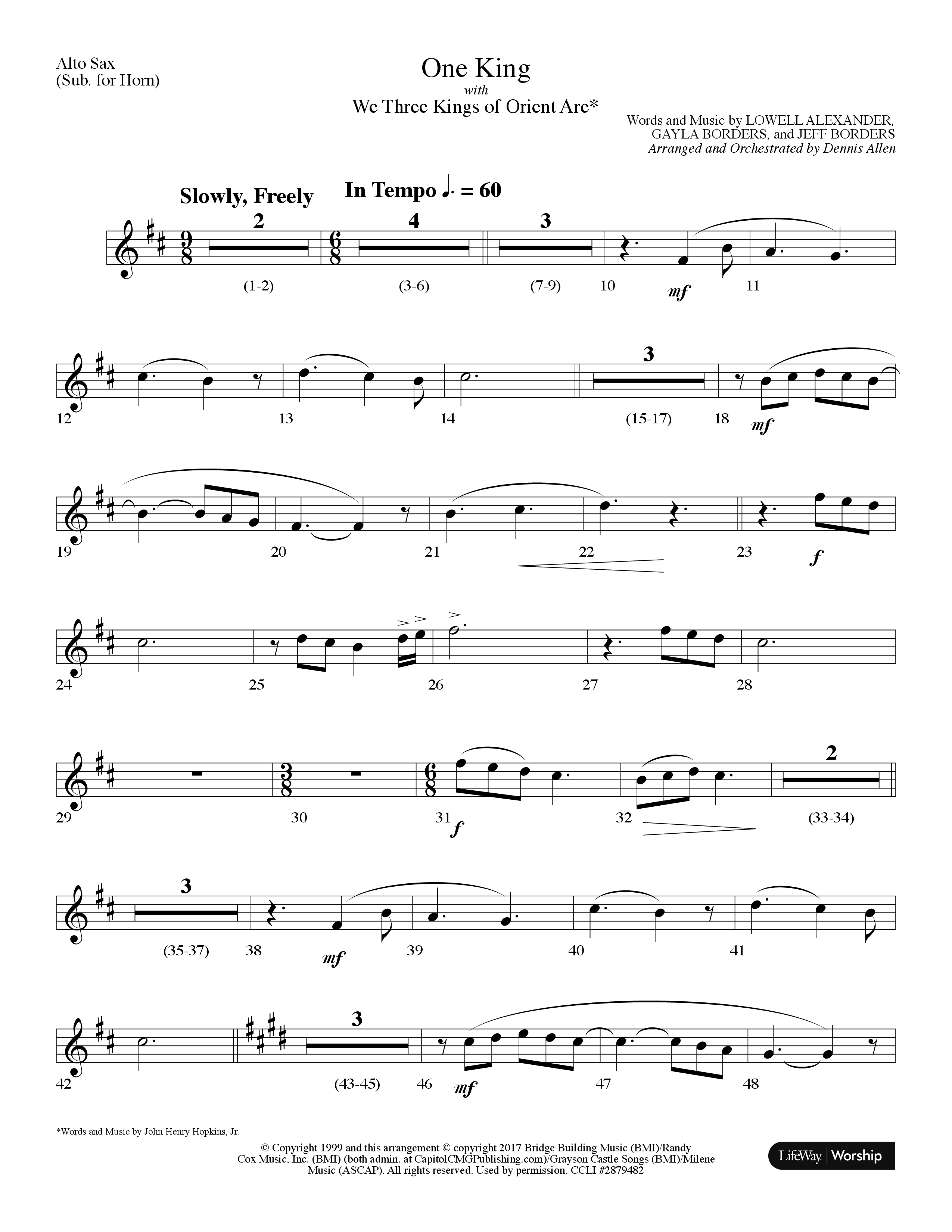 One King (with We Three Kings Of Orient Are) (Choral Anthem SATB) Alto Sax (Lifeway Choral / Arr. Dennis Allen)