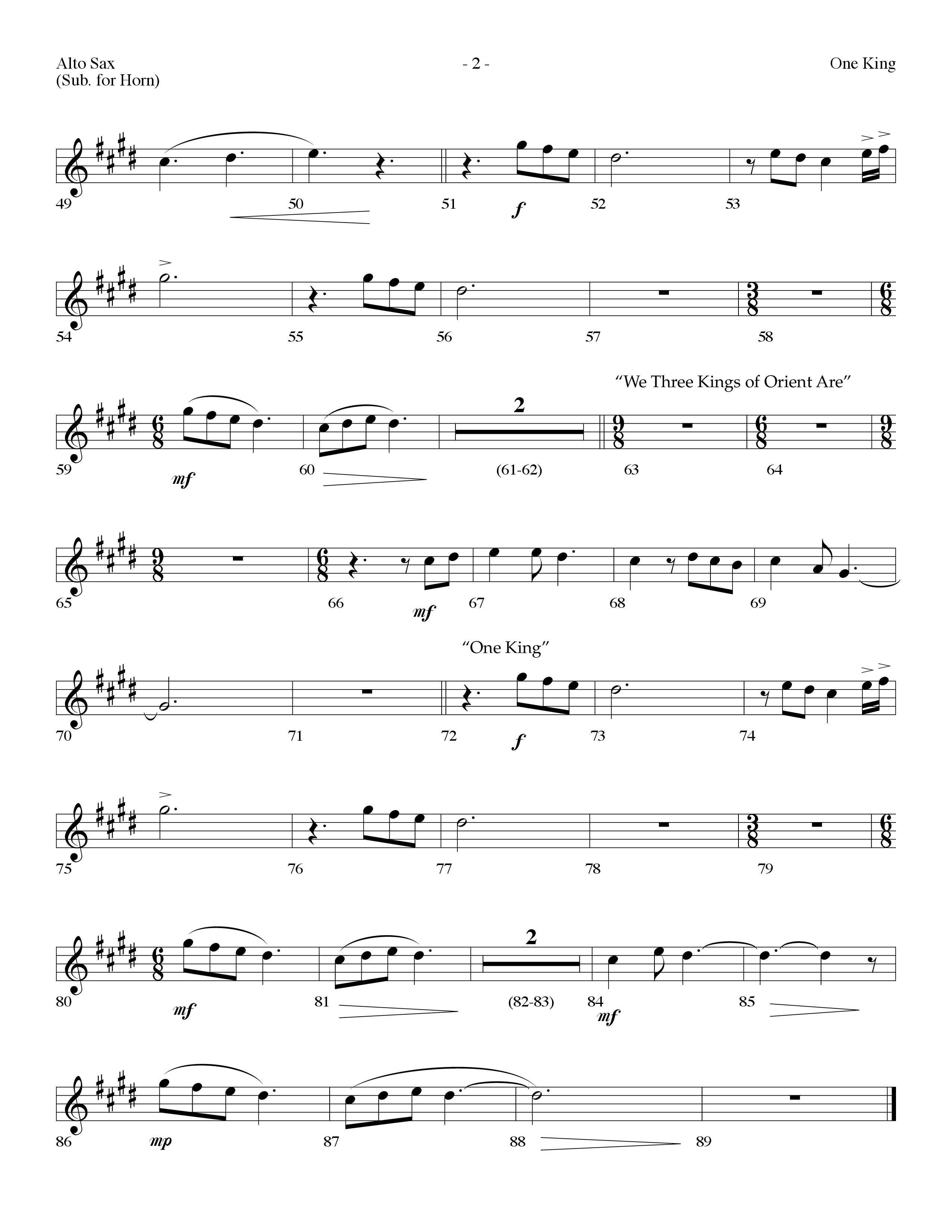 One King (with We Three Kings Of Orient Are) (Choral Anthem SATB) Alto Sax (Lifeway Choral / Arr. Dennis Allen)