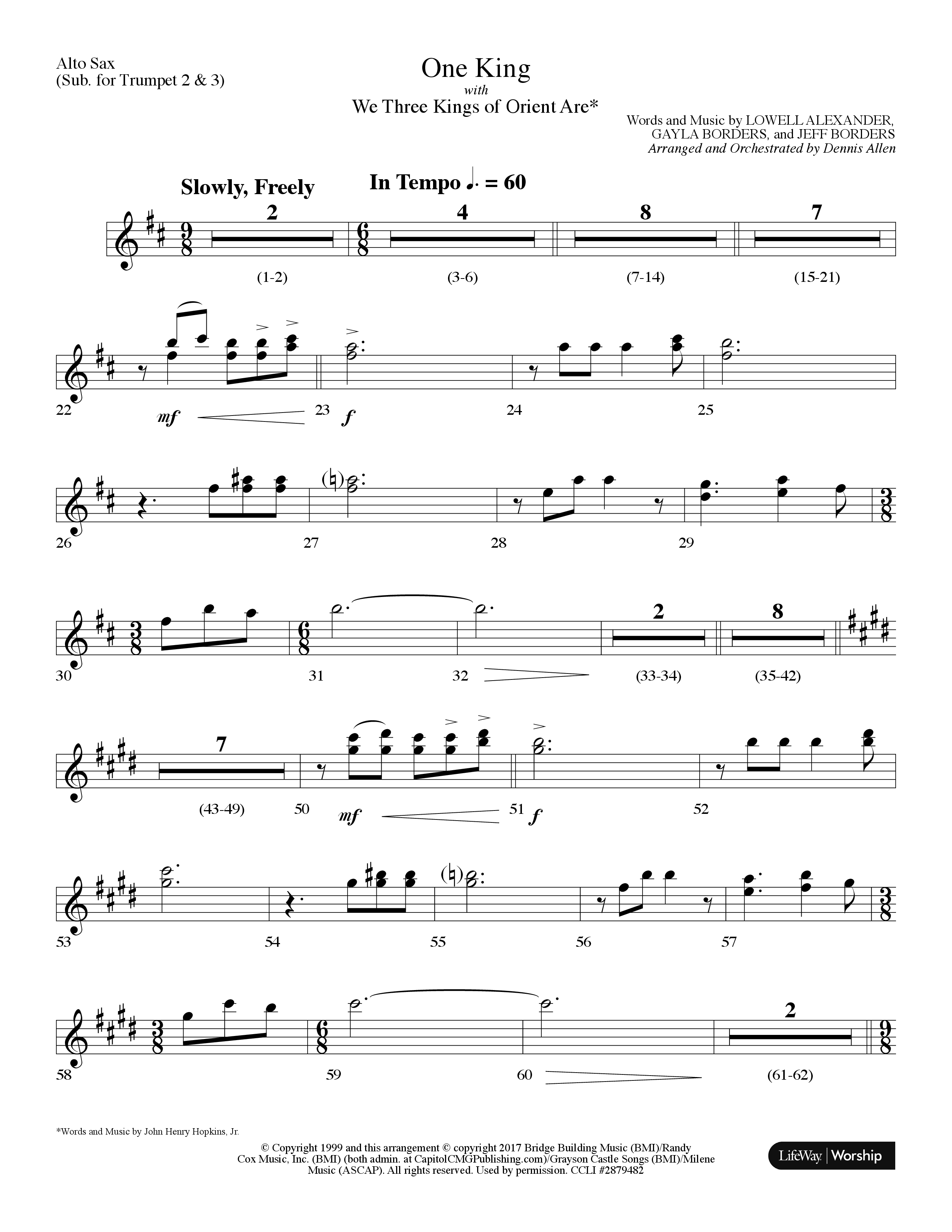 One King (with We Three Kings Of Orient Are) (Choral Anthem SATB) Alto Sax (Lifeway Choral / Arr. Dennis Allen)