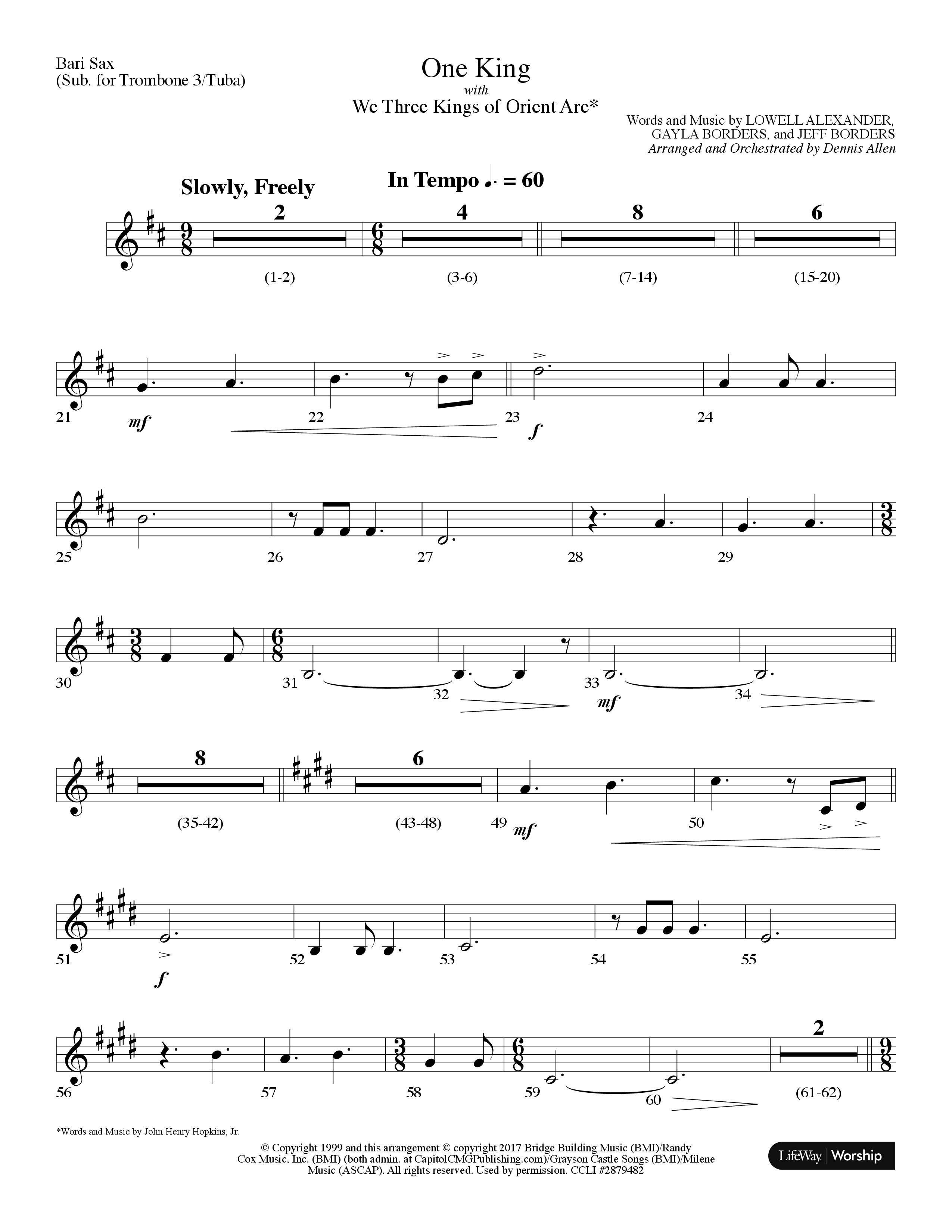 One King (with We Three Kings Of Orient Are) (Choral Anthem SATB) Bari Sax (Lifeway Choral / Arr. Dennis Allen)