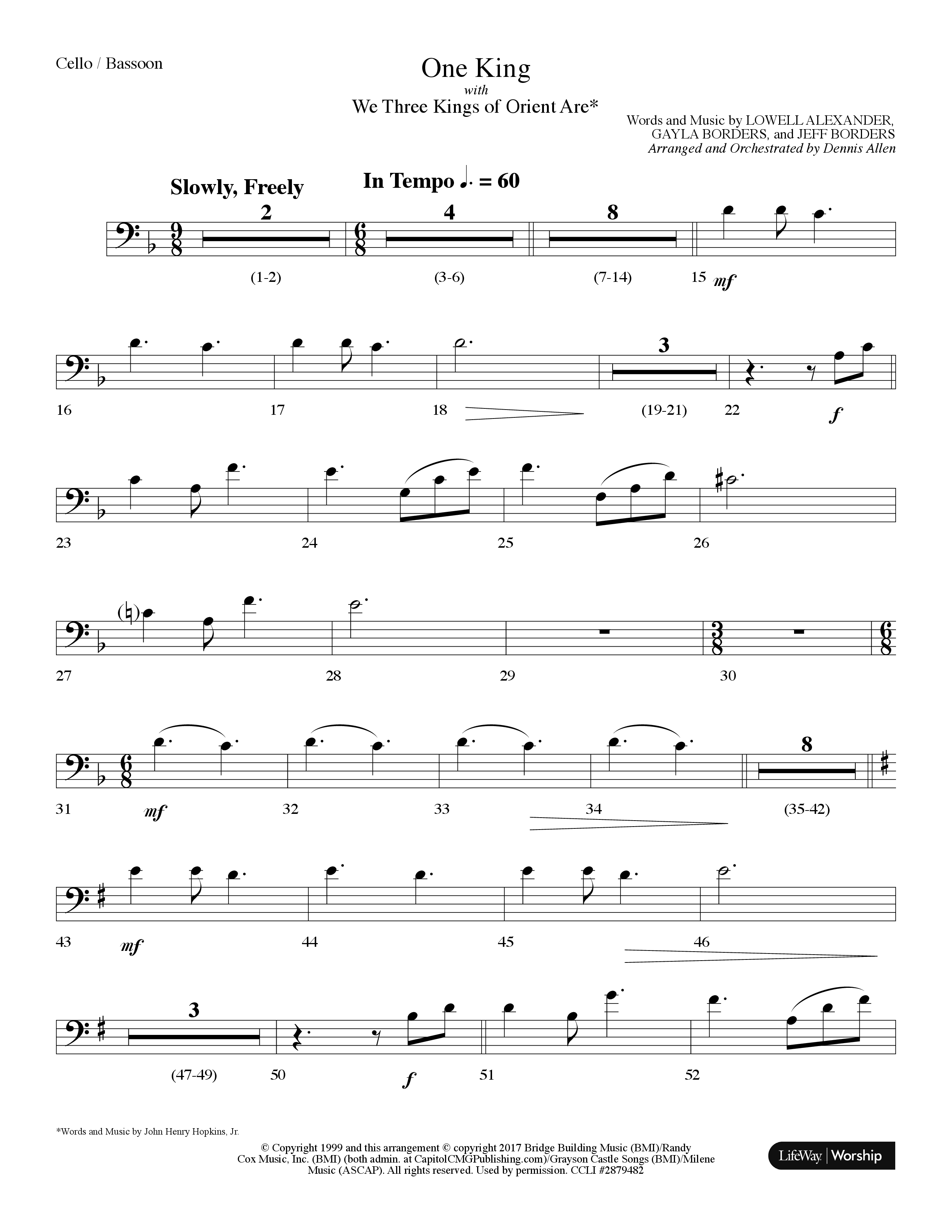 One King (with We Three Kings Of Orient Are) (Choral Anthem SATB) Cello (Lifeway Choral / Arr. Dennis Allen)