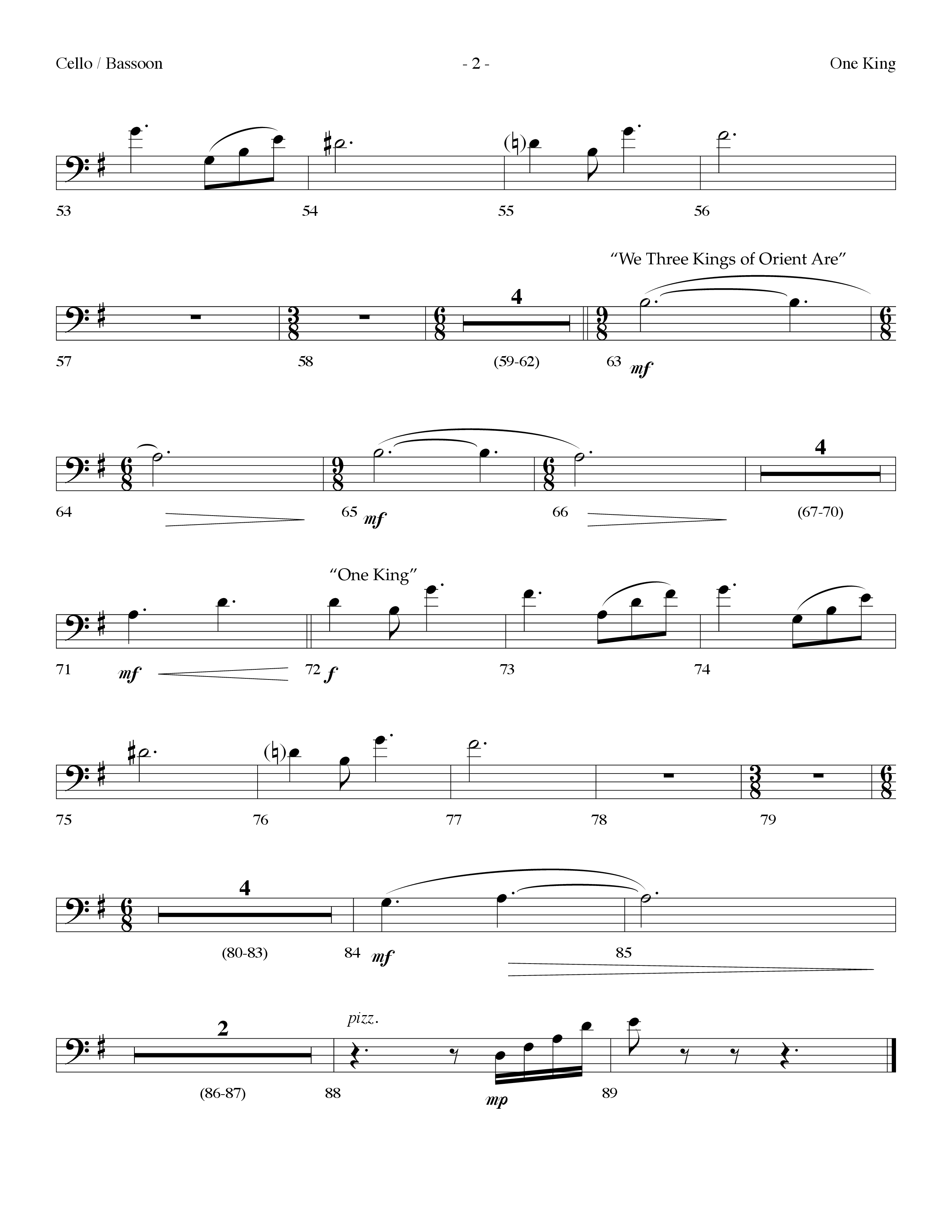 One King (with We Three Kings Of Orient Are) (Choral Anthem SATB) Cello (Lifeway Choral / Arr. Dennis Allen)