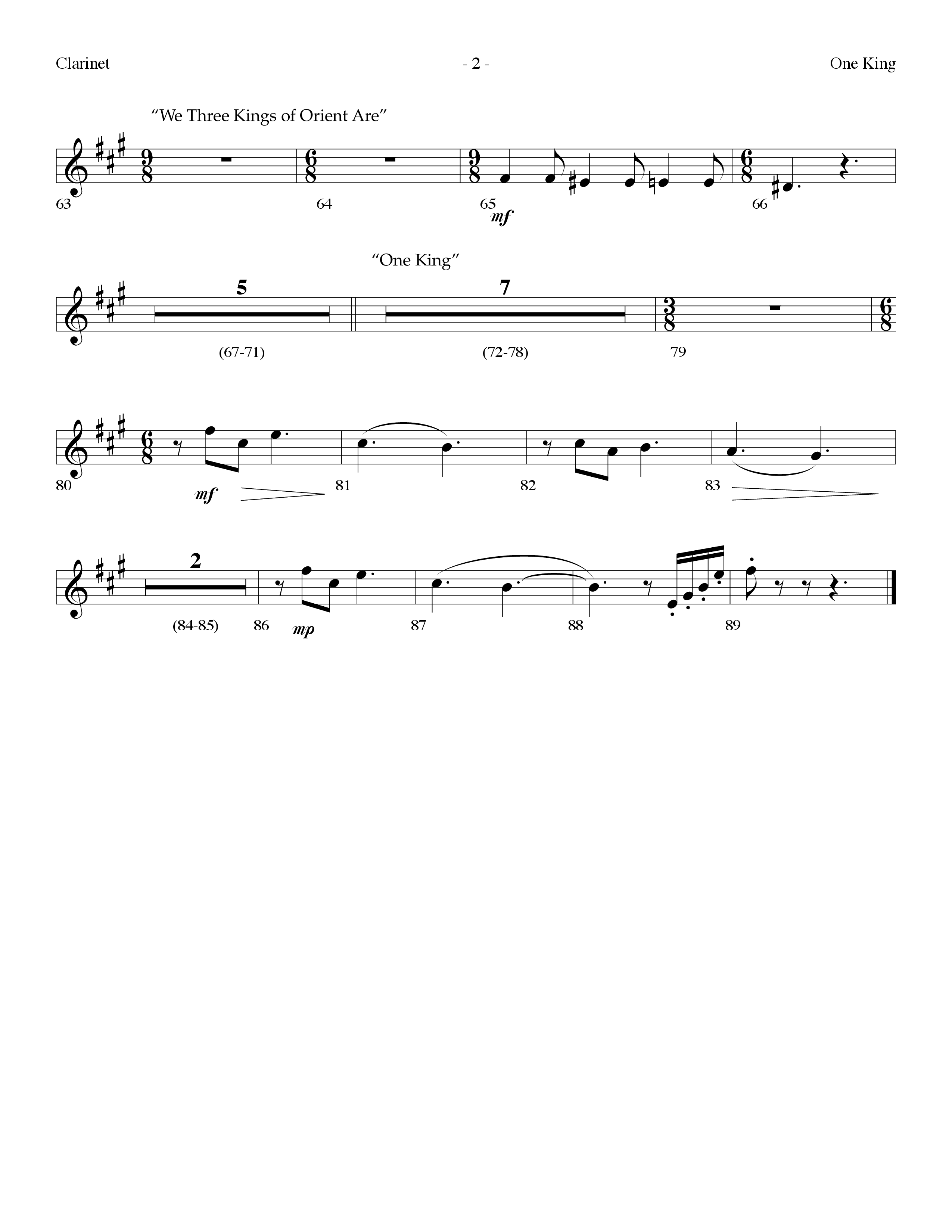 One King (with We Three Kings Of Orient Are) (Choral Anthem SATB) Clarinet (Lifeway Choral / Arr. Dennis Allen)