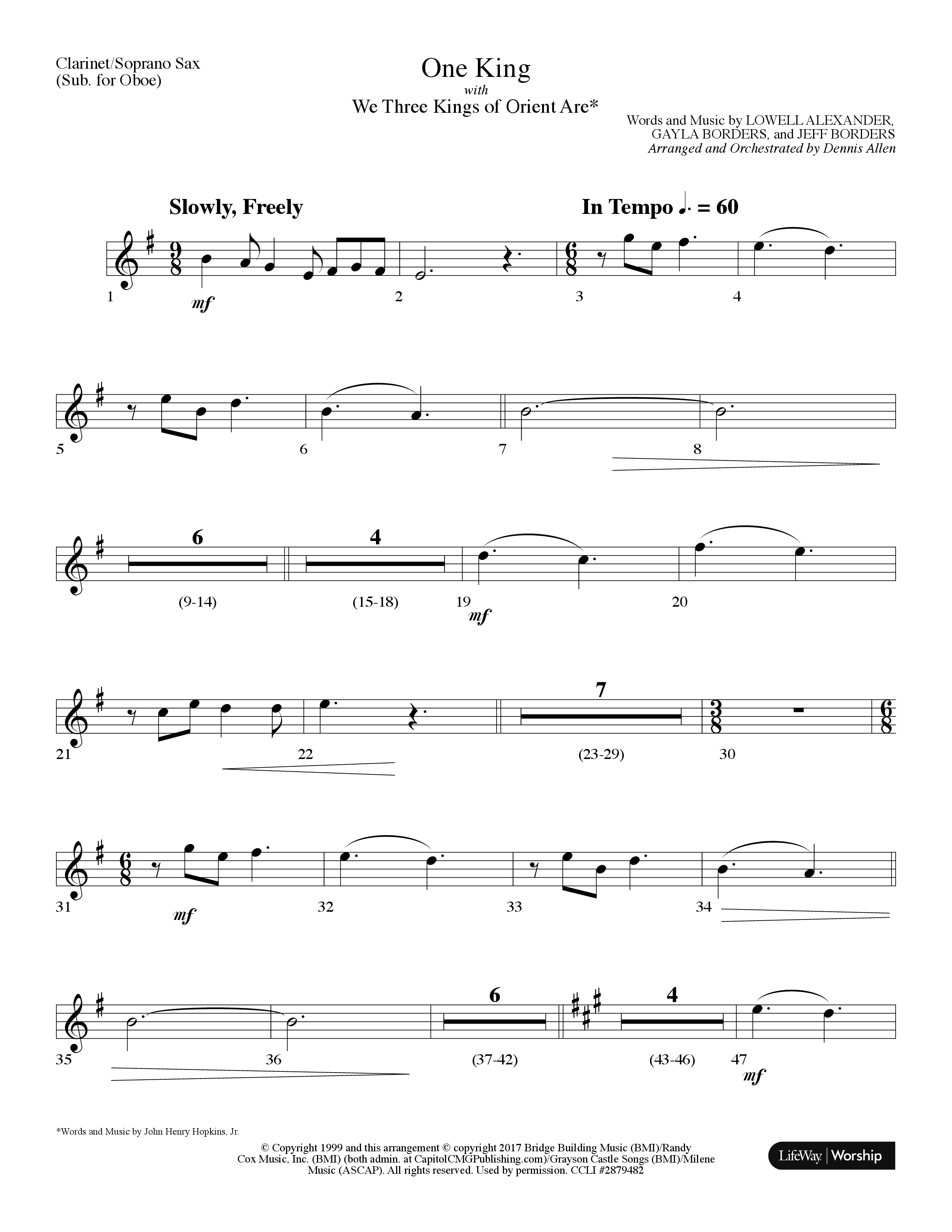 One King (with We Three Kings Of Orient Are) (Choral Anthem SATB) Clarinet/Soprano Sax (Lifeway Choral / Arr. Dennis Allen)