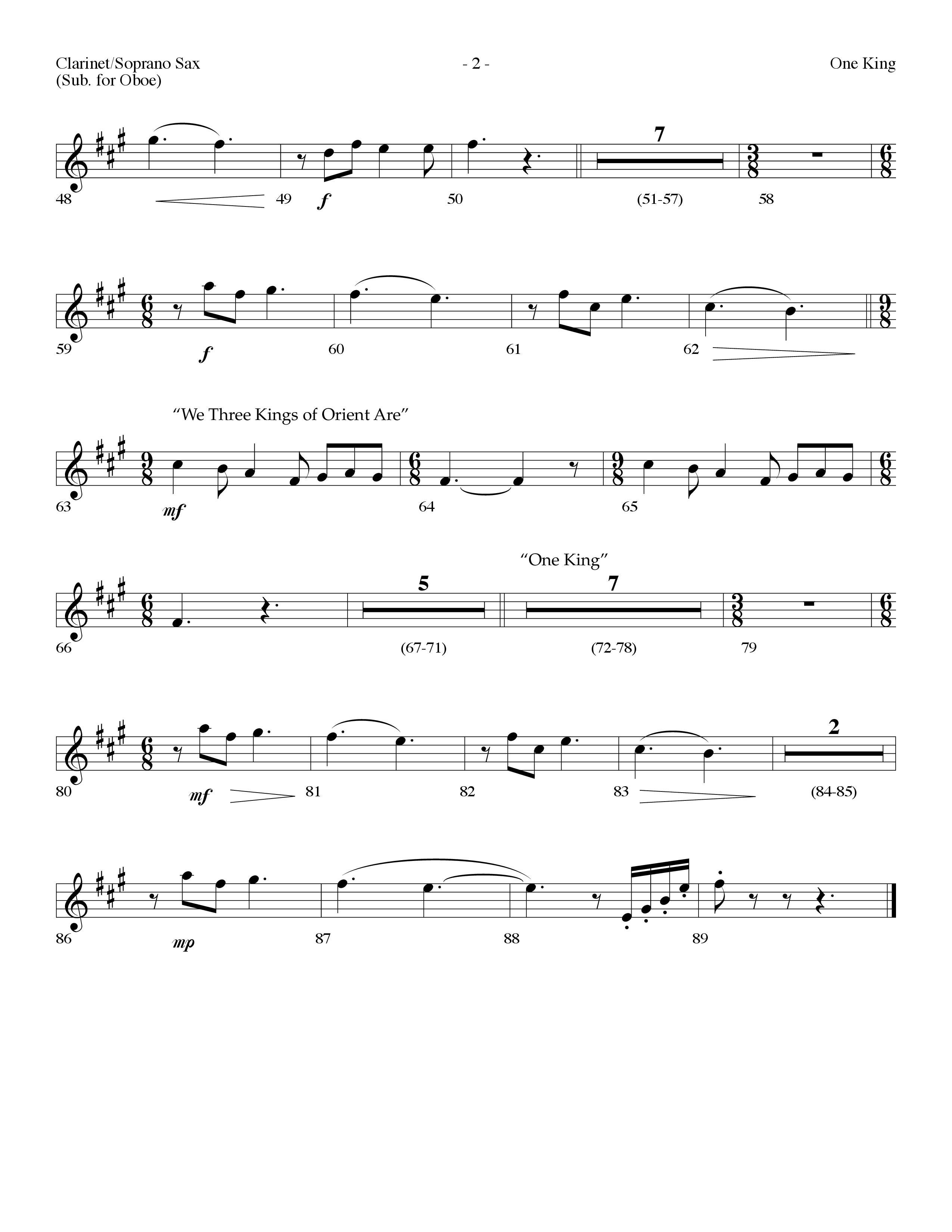 One King (with We Three Kings Of Orient Are) (Choral Anthem SATB) Clarinet/Soprano Sax (Lifeway Choral / Arr. Dennis Allen)