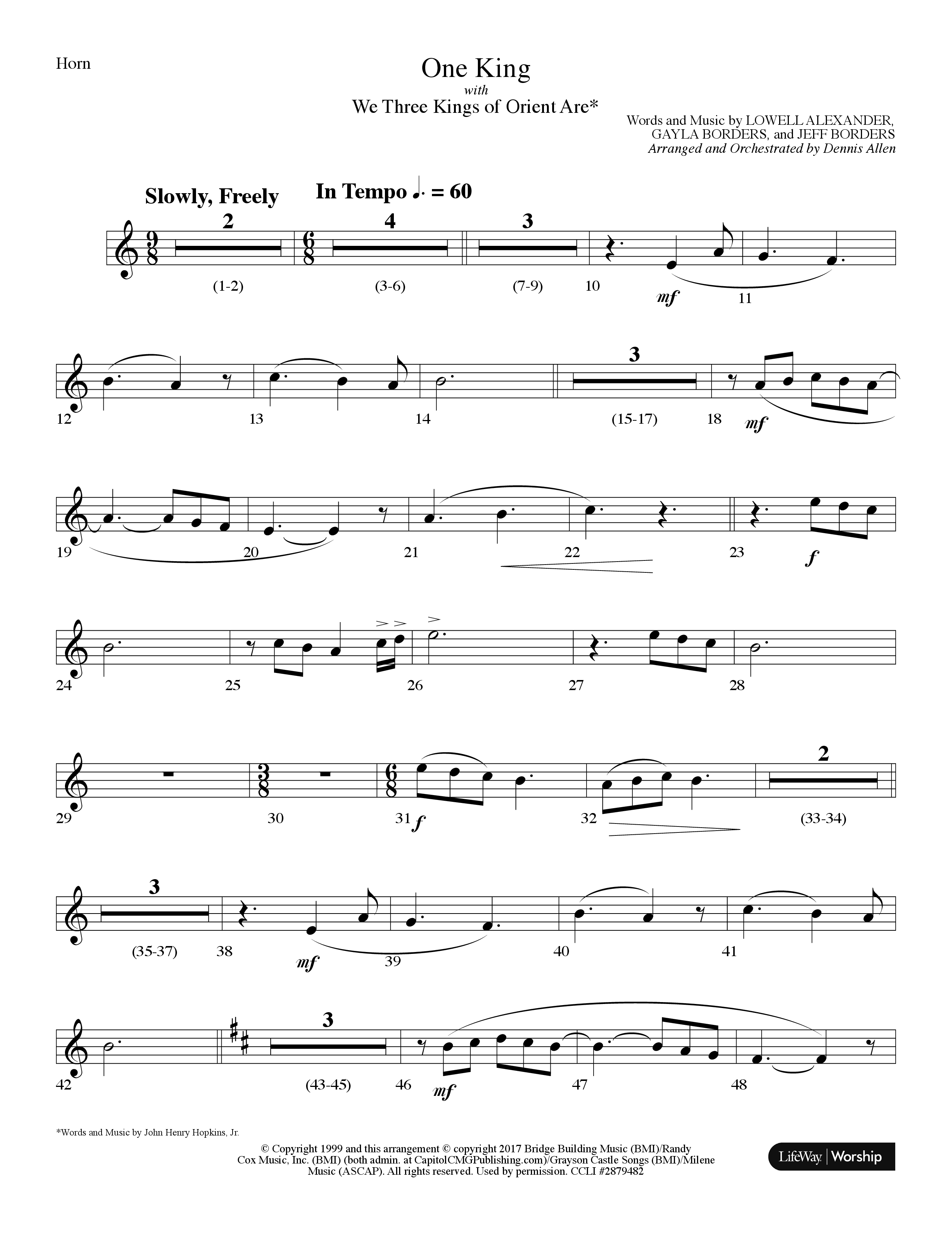 One King (with We Three Kings Of Orient Are) (Choral Anthem SATB) French Horn (Lifeway Choral / Arr. Dennis Allen)