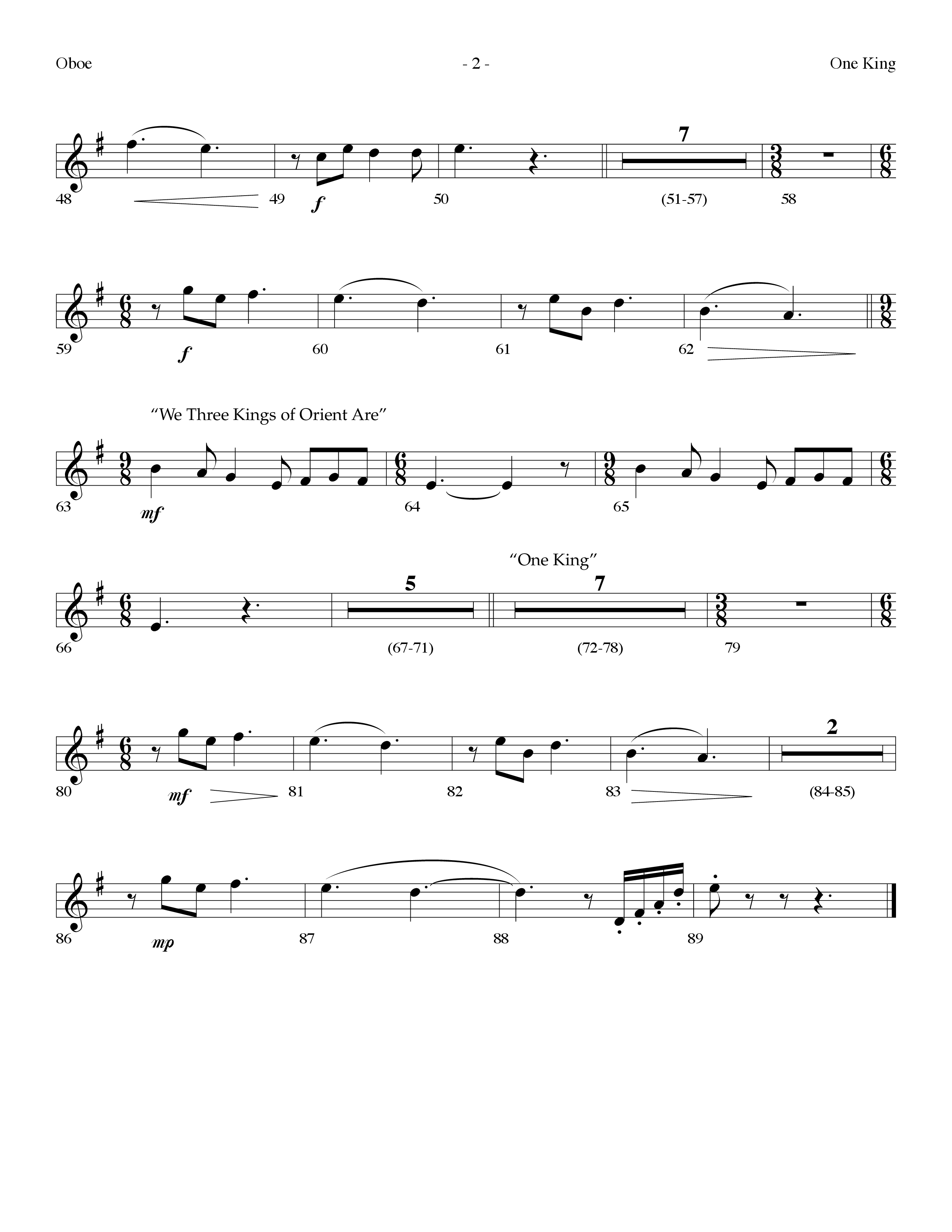 One King (with We Three Kings Of Orient Are) (Choral Anthem SATB) Oboe (Lifeway Choral / Arr. Dennis Allen)