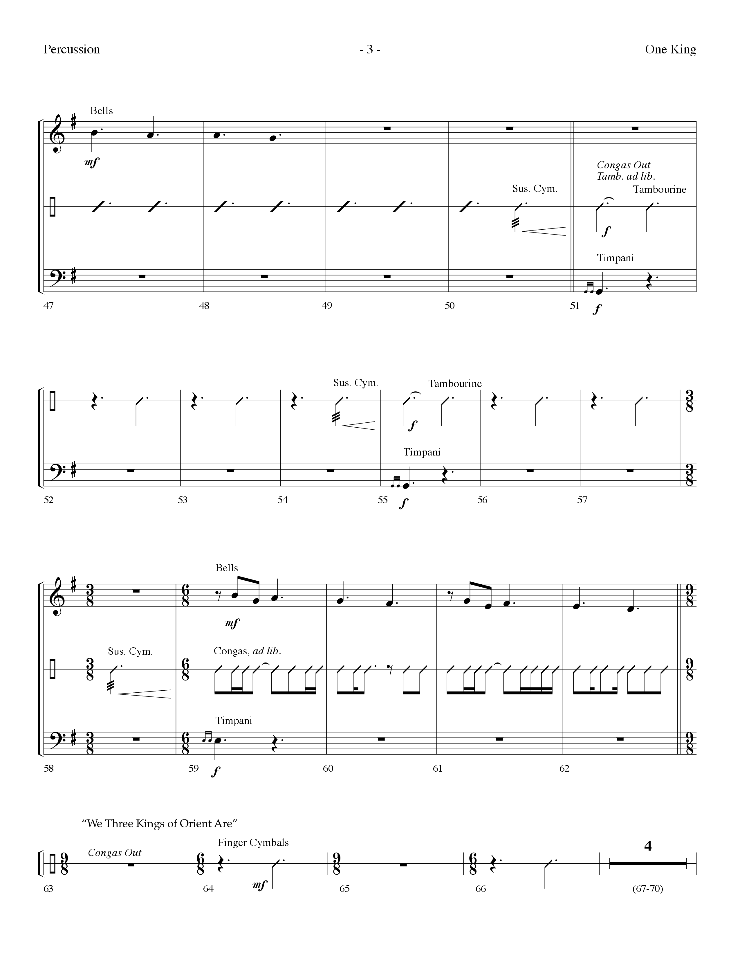 One King (with We Three Kings Of Orient Are) (Choral Anthem SATB) Percussion (Lifeway Choral / Arr. Dennis Allen)