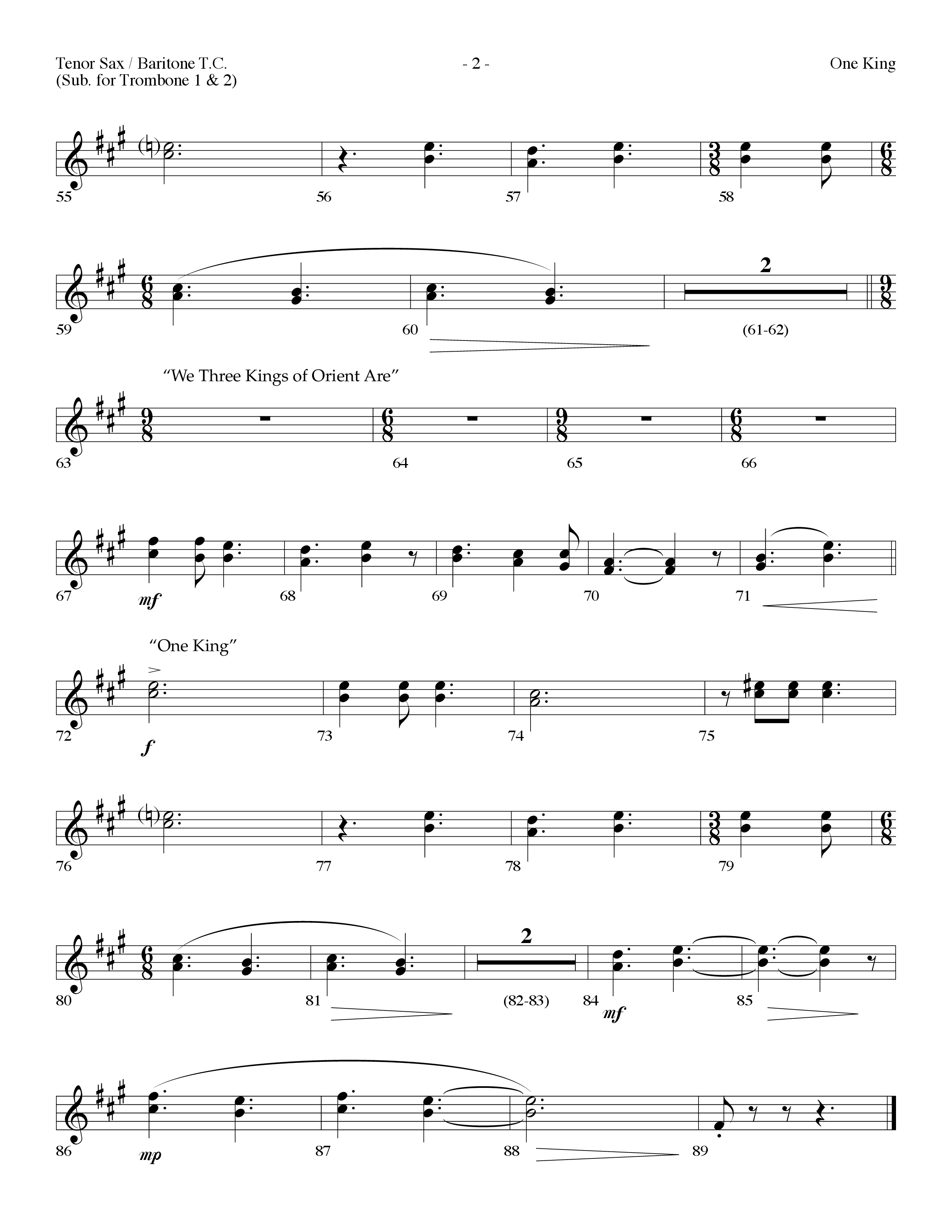 One King (with We Three Kings Of Orient Are) (Choral Anthem SATB) Tenor Sax/Baritone T.C. (Lifeway Choral / Arr. Dennis Allen)