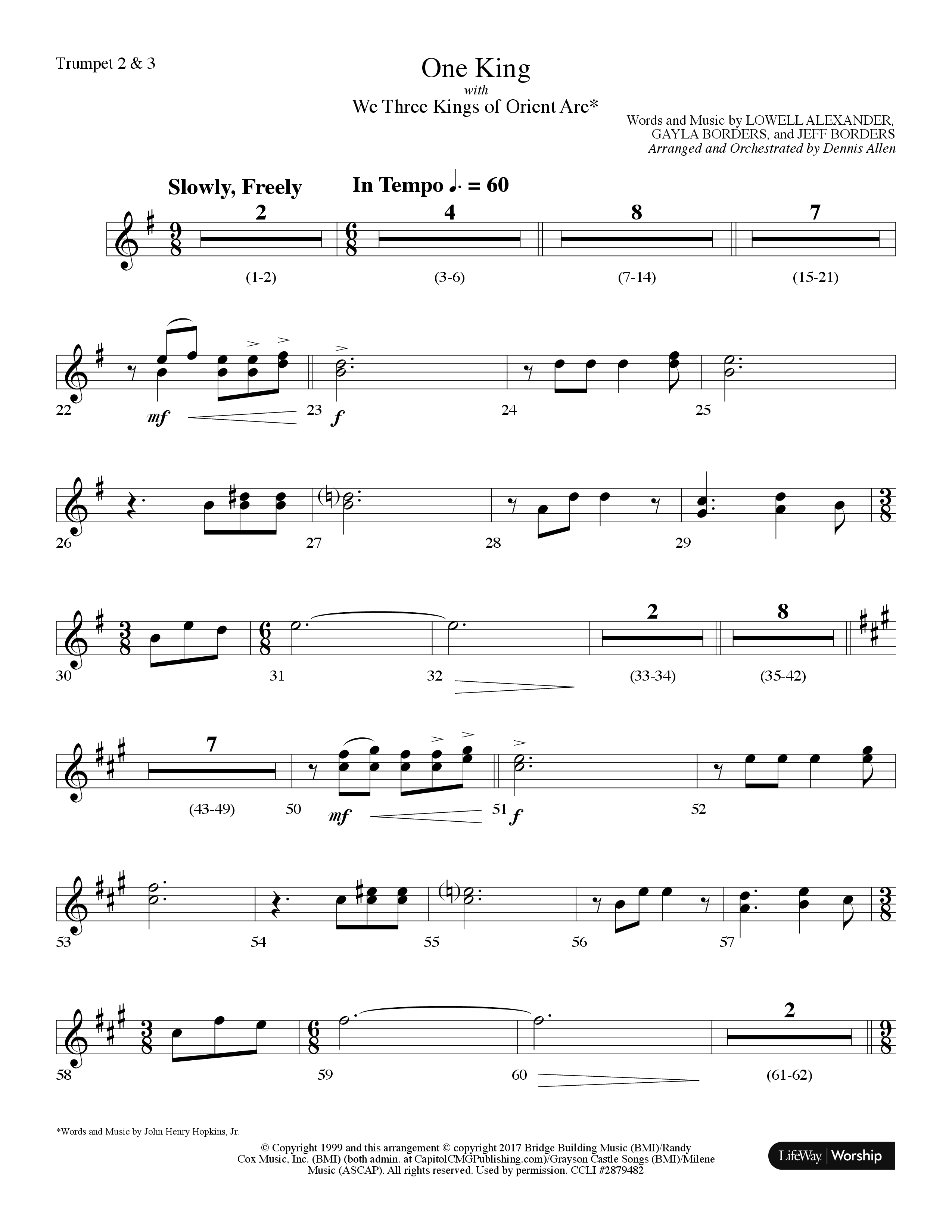 One King (with We Three Kings Of Orient Are) (Choral Anthem SATB) Trumpet 2/3 (Lifeway Choral / Arr. Dennis Allen)