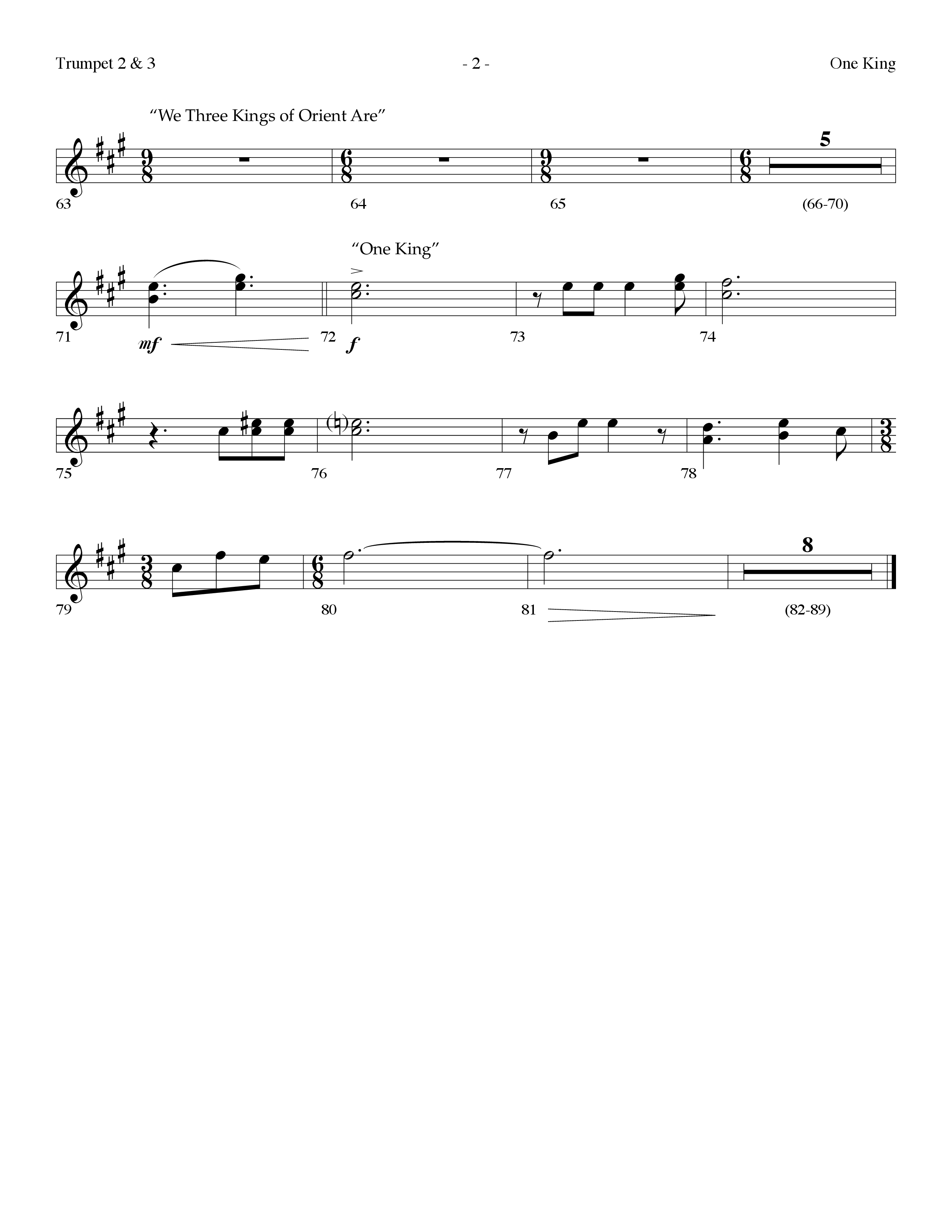 One King (with We Three Kings Of Orient Are) (Choral Anthem SATB) Trumpet 2/3 (Lifeway Choral / Arr. Dennis Allen)