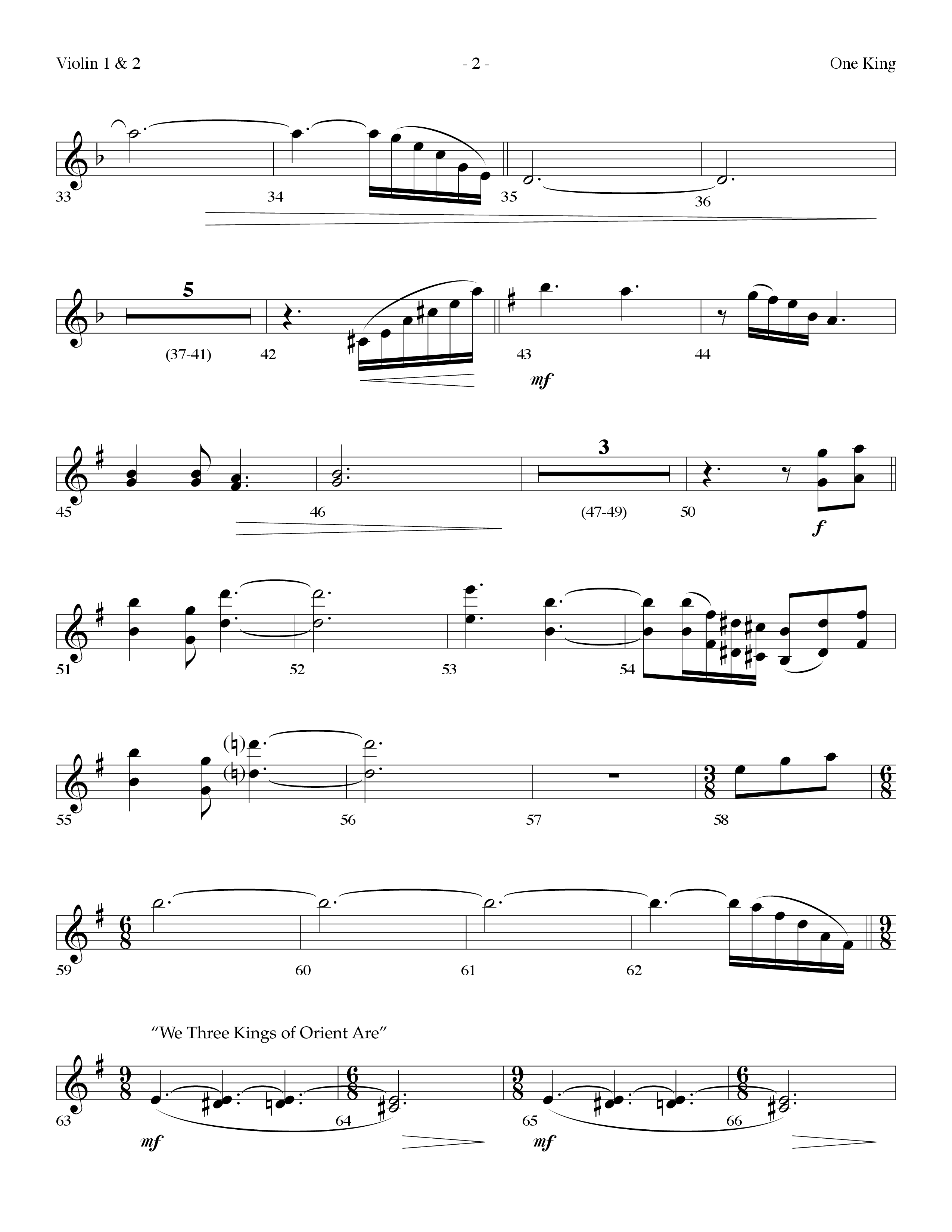 One King (with We Three Kings Of Orient Are) (Choral Anthem SATB) Violin 1/2 (Lifeway Choral / Arr. Dennis Allen)