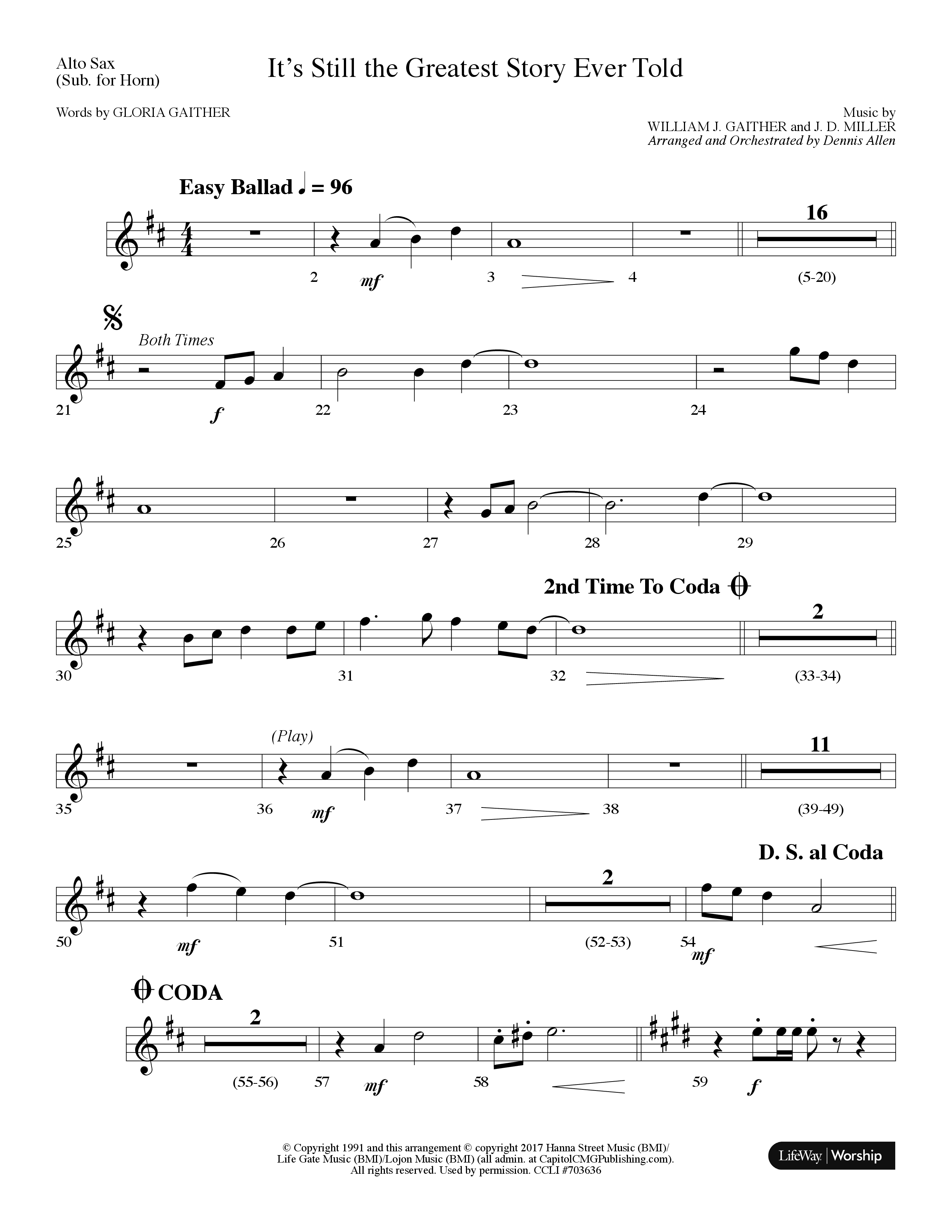It's Still The Greatest Story Ever Told (Choral Anthem SATB) Alto Sax (Lifeway Choral / Arr. Dennis Allen)