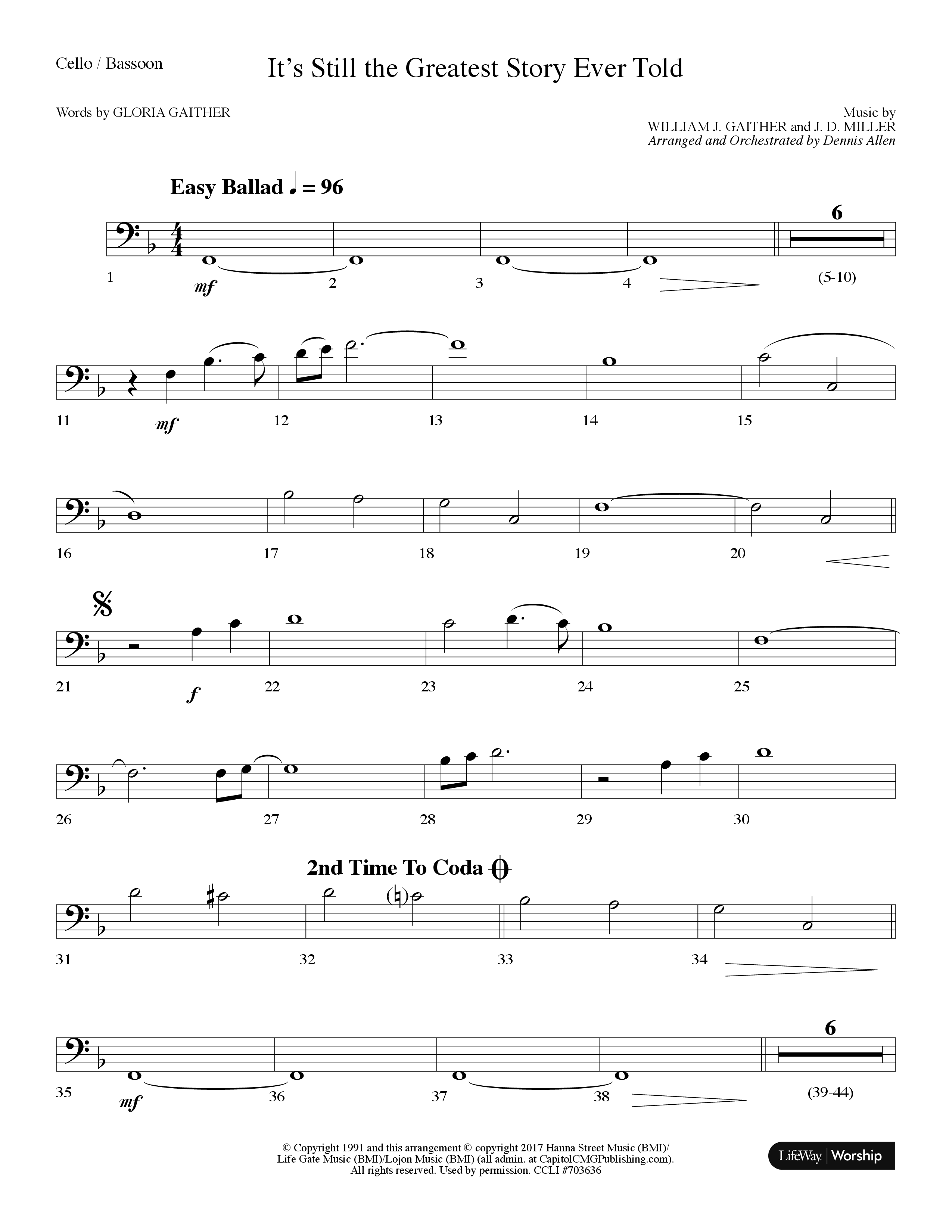 It's Still The Greatest Story Ever Told (Choral Anthem SATB) Cello (Lifeway Choral / Arr. Dennis Allen)