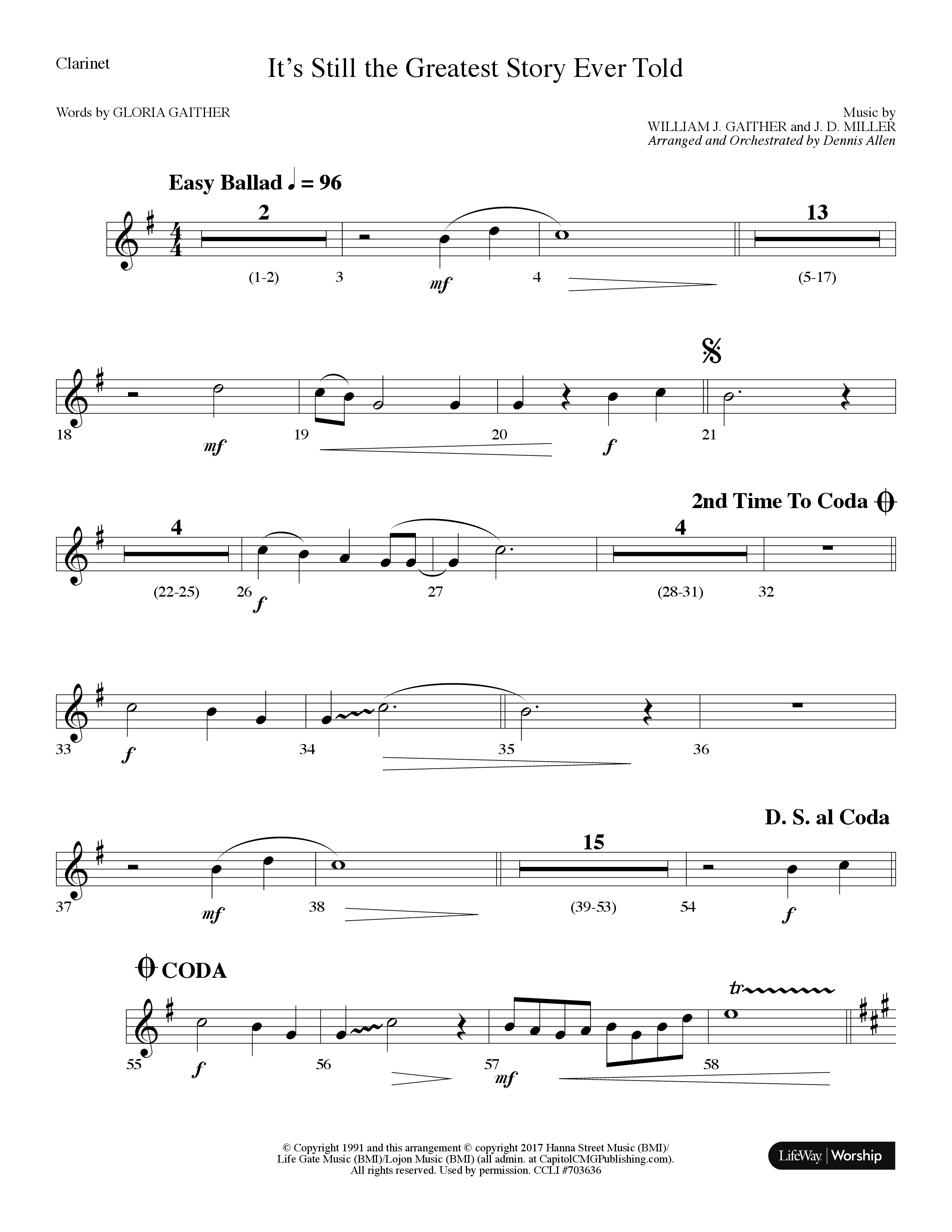 It's Still The Greatest Story Ever Told (Choral Anthem SATB) Clarinet (Lifeway Choral / Arr. Dennis Allen)
