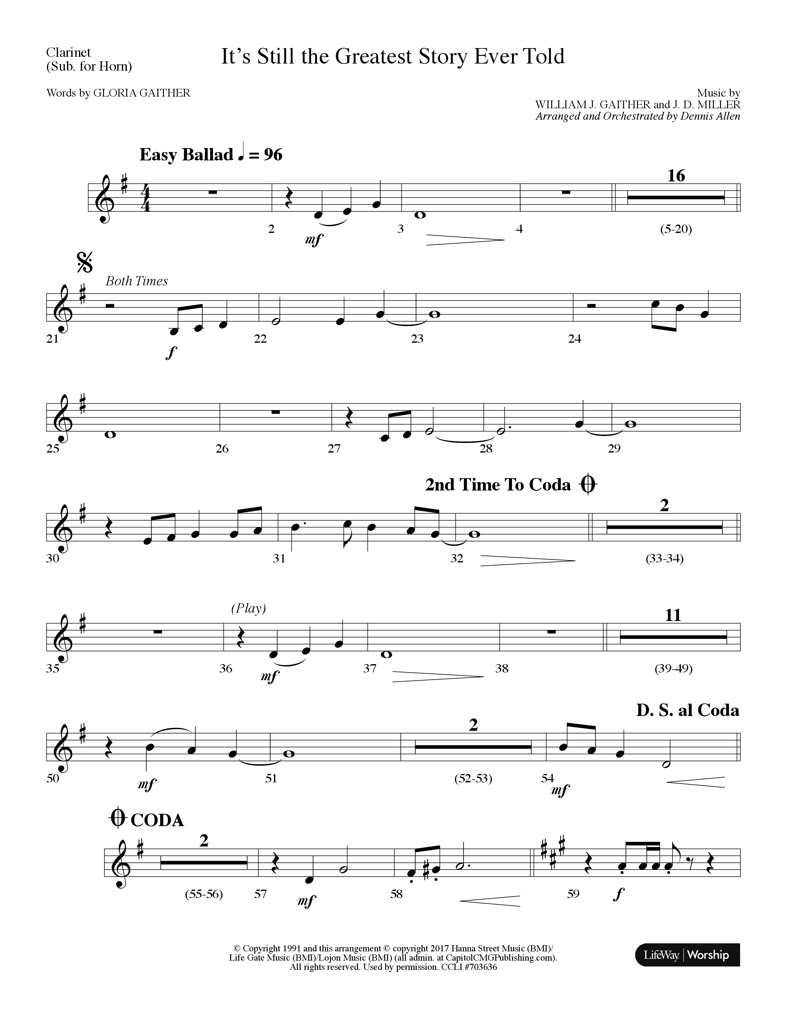 It's Still The Greatest Story Ever Told (Choral Anthem SATB) Clarinet (Lifeway Choral / Arr. Dennis Allen)