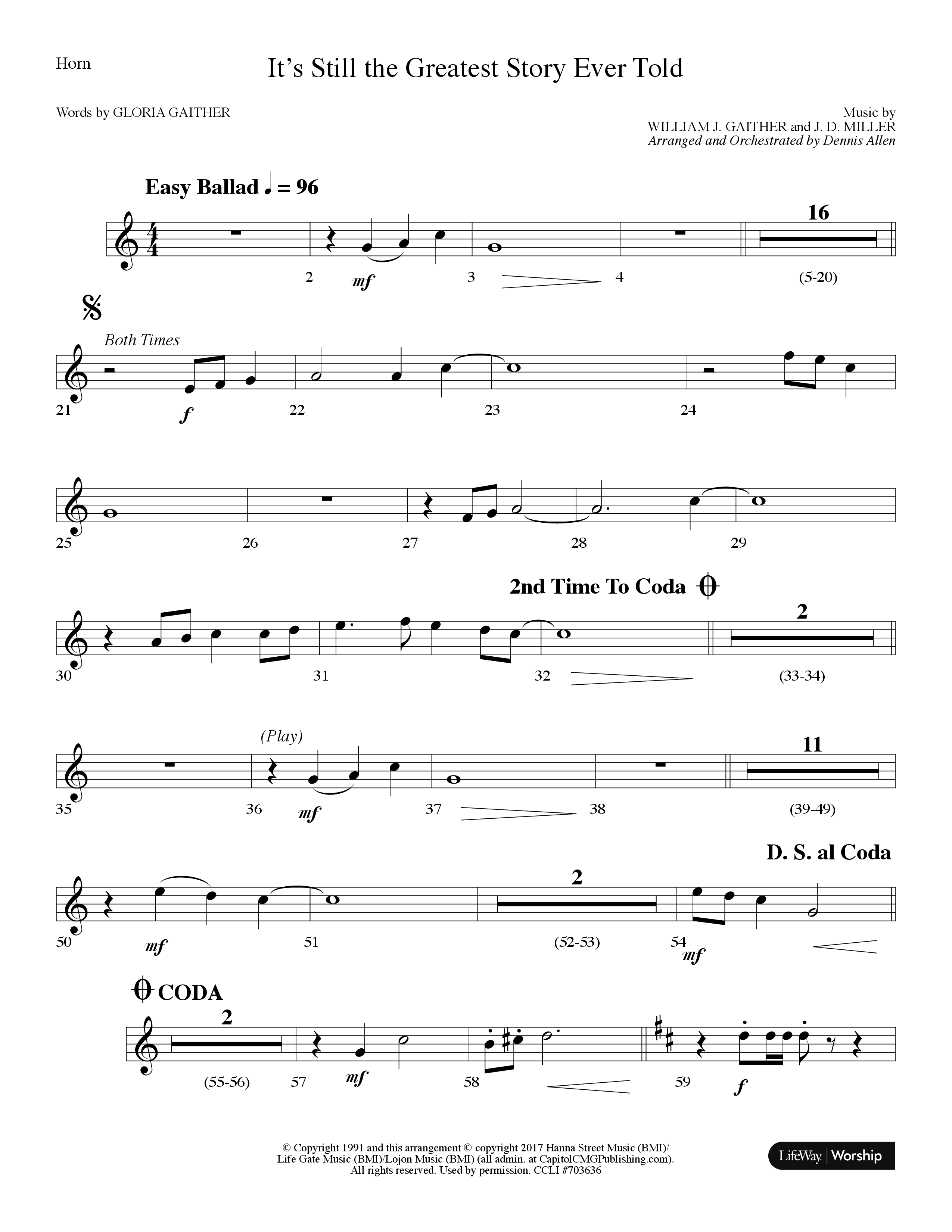 It's Still The Greatest Story Ever Told (Choral Anthem SATB) French Horn (Lifeway Choral / Arr. Dennis Allen)