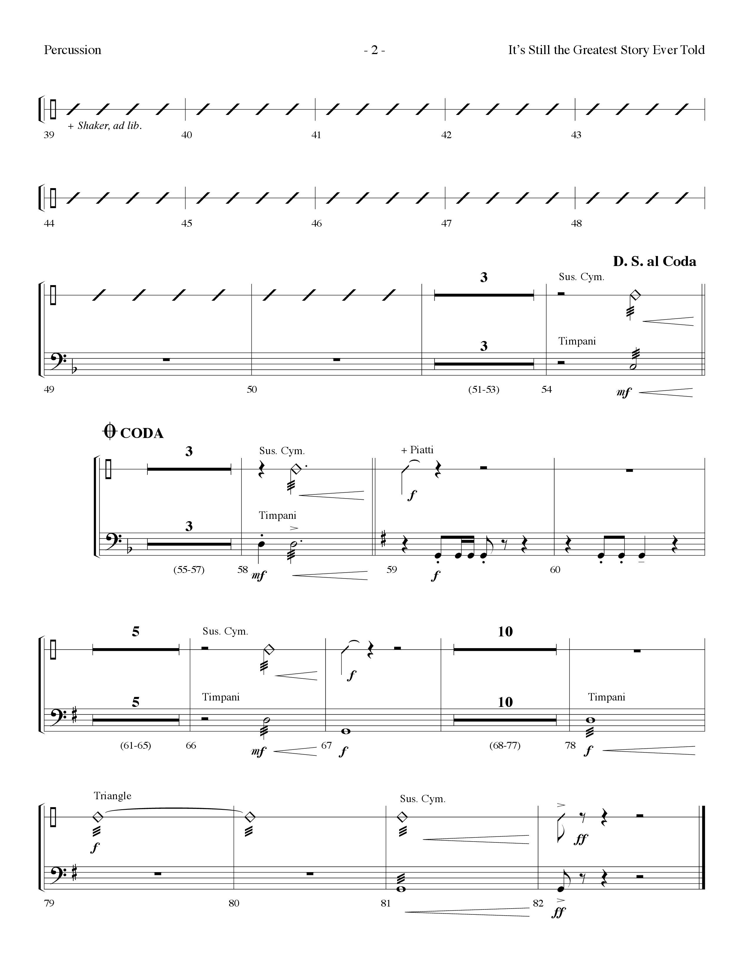 It's Still The Greatest Story Ever Told (Choral Anthem SATB) Percussion (Lifeway Choral / Arr. Dennis Allen)