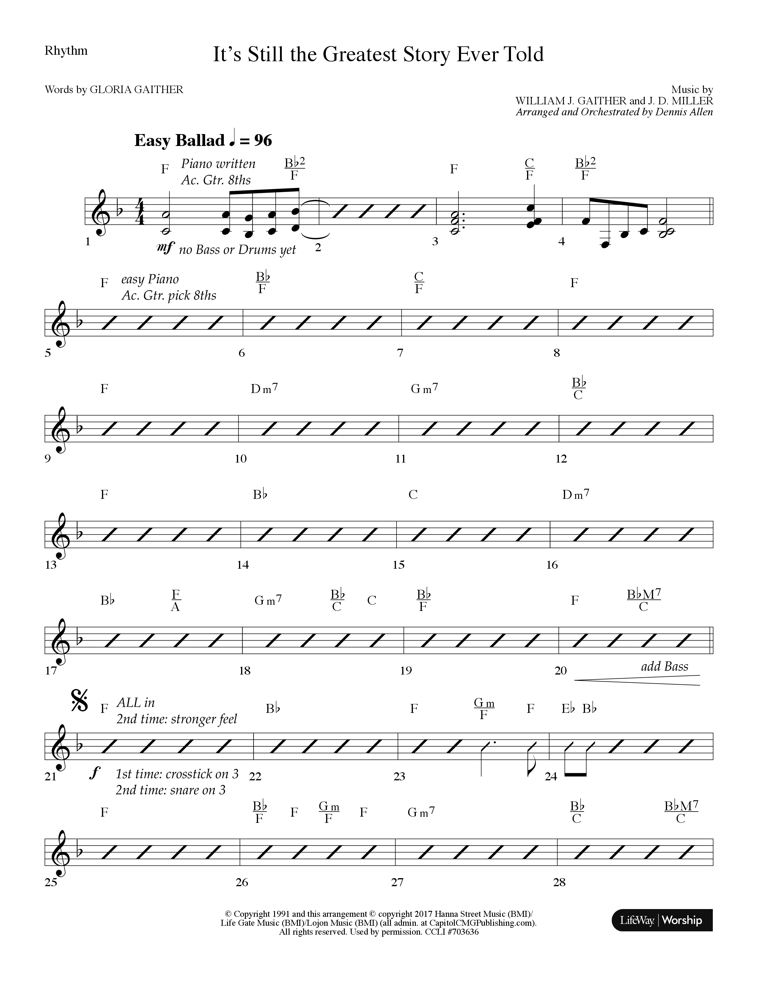 It's Still The Greatest Story Ever Told (Choral Anthem SATB) Rhythm Chart (Lifeway Choral / Arr. Dennis Allen)