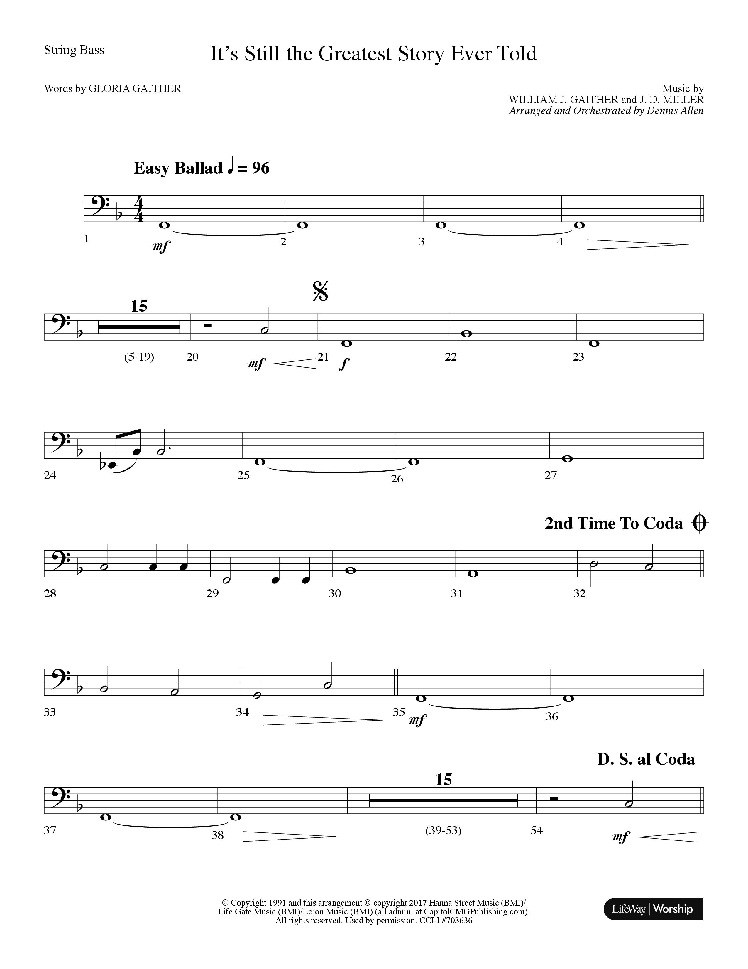 It's Still The Greatest Story Ever Told (Choral Anthem SATB) String Bass (Lifeway Choral / Arr. Dennis Allen)