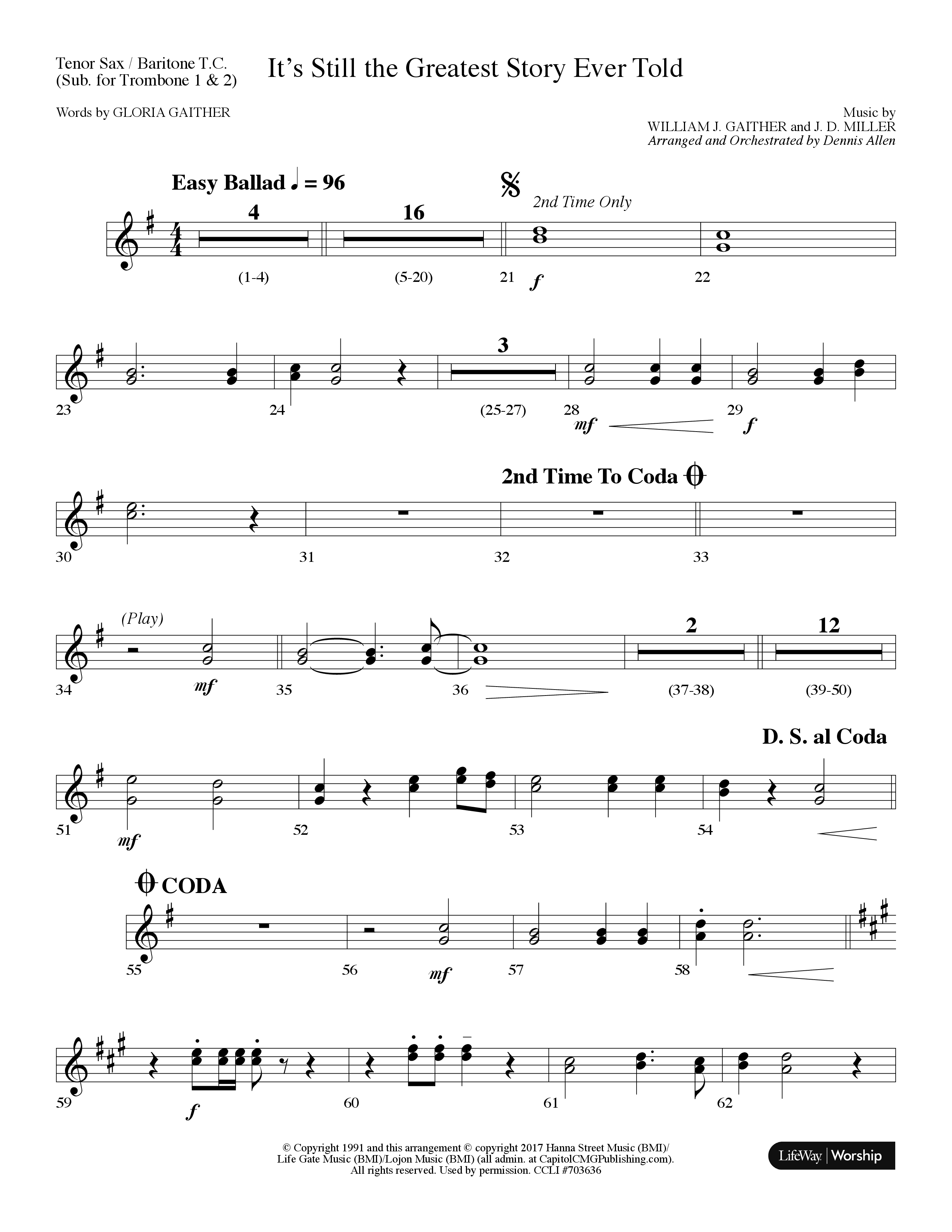 It's Still The Greatest Story Ever Told (Choral Anthem SATB) Tenor Sax/Baritone T.C. (Lifeway Choral / Arr. Dennis Allen)