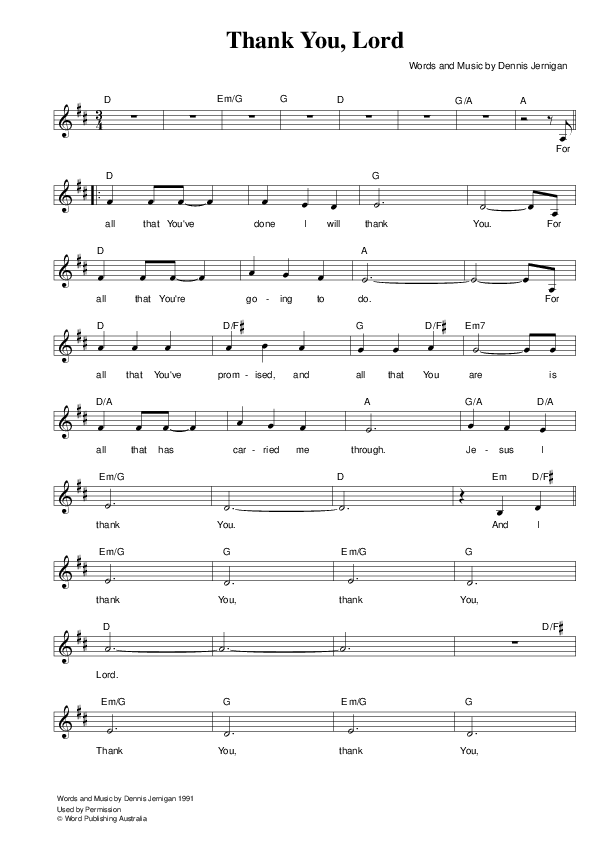 Thank You Lord Lead Sheet (SAT) (Hillsong Worship)