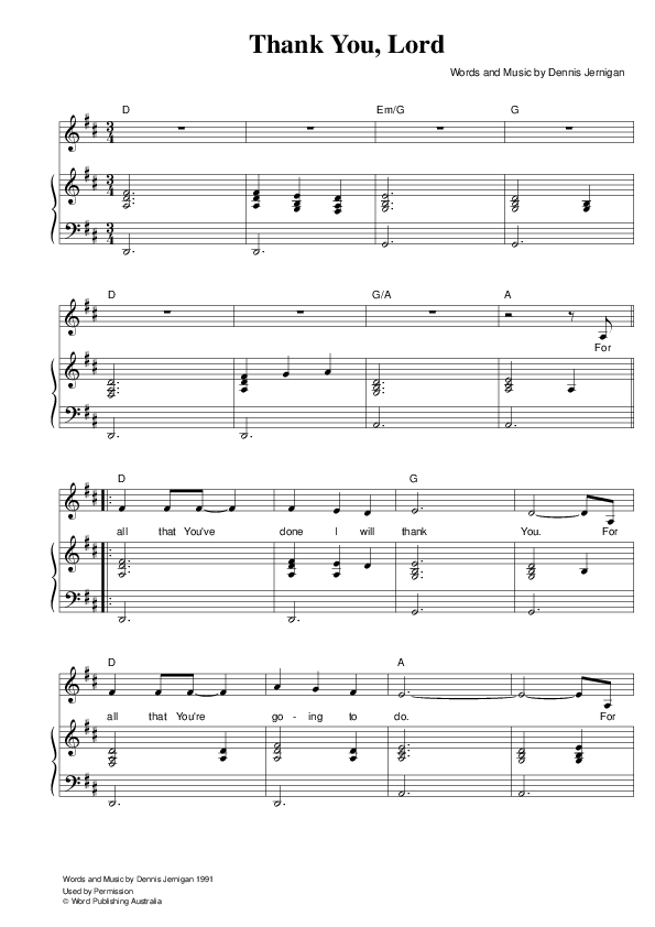 Thank You Lord Piano/Vocal (Hillsong Worship)