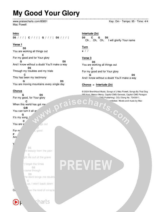 My Good Your Glory Chords & Lyrics (Mac Powell)