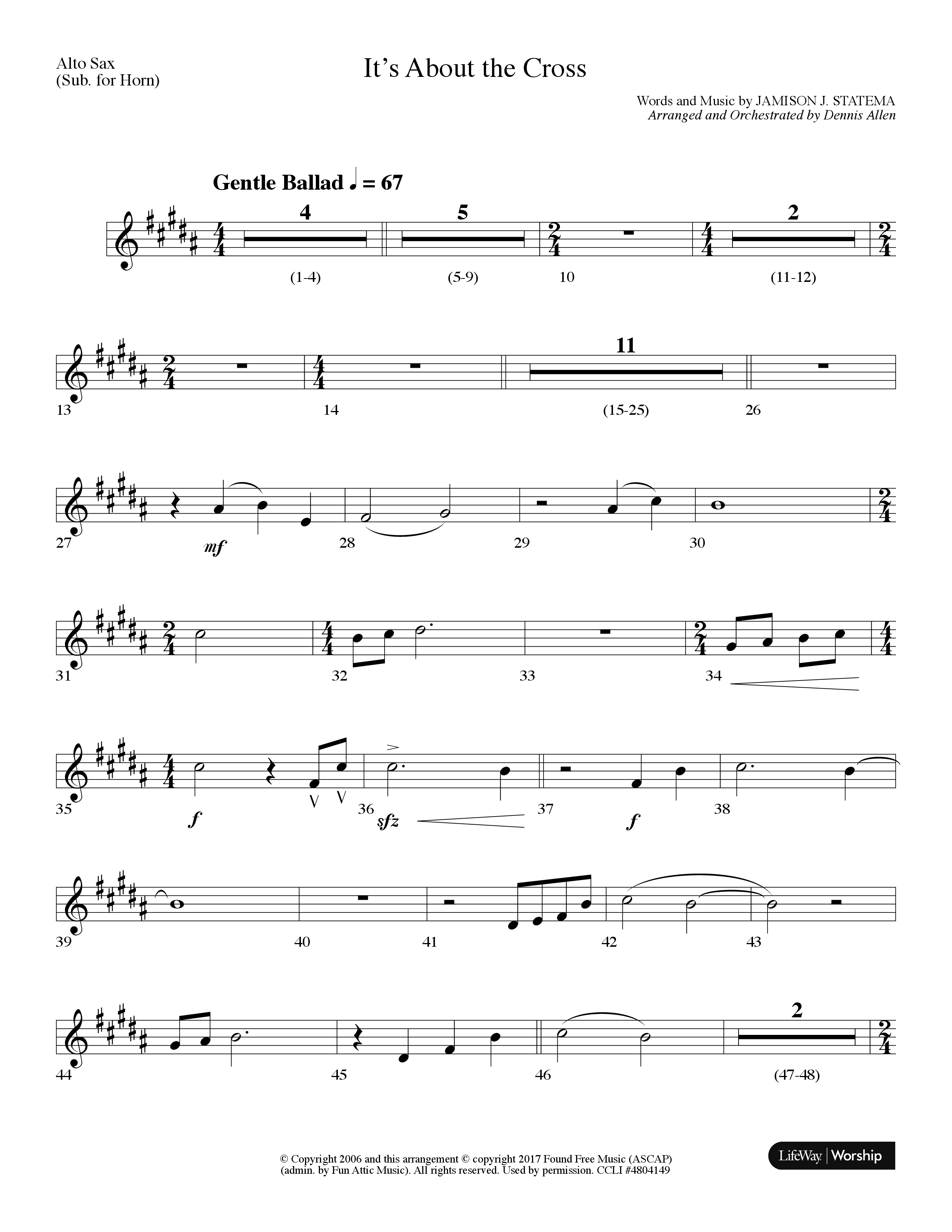 It's About The Cross (Choral Anthem SATB) Alto Sax (Lifeway Choral / Arr. Dennis Allen)