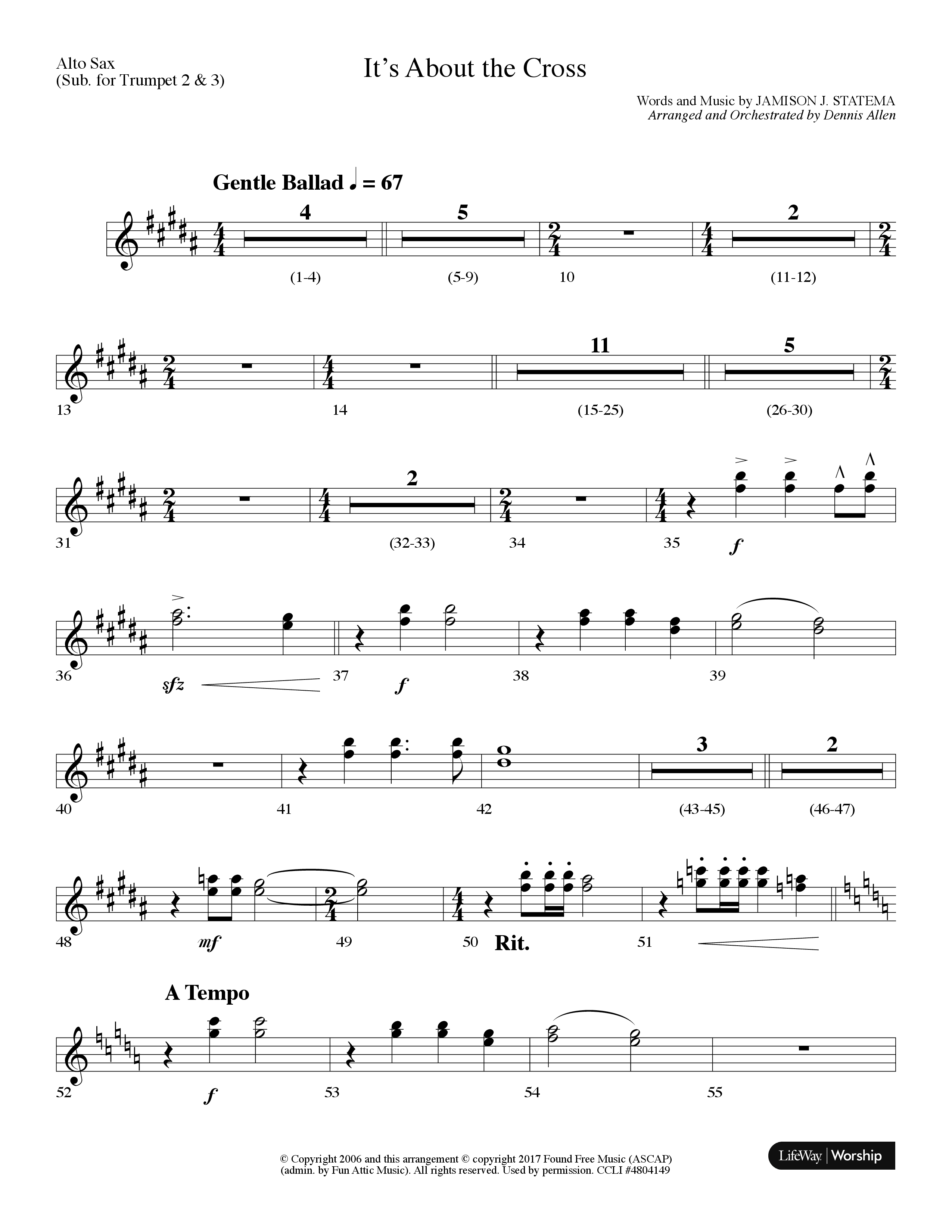 It's About The Cross (Choral Anthem SATB) Alto Sax (Lifeway Choral / Arr. Dennis Allen)